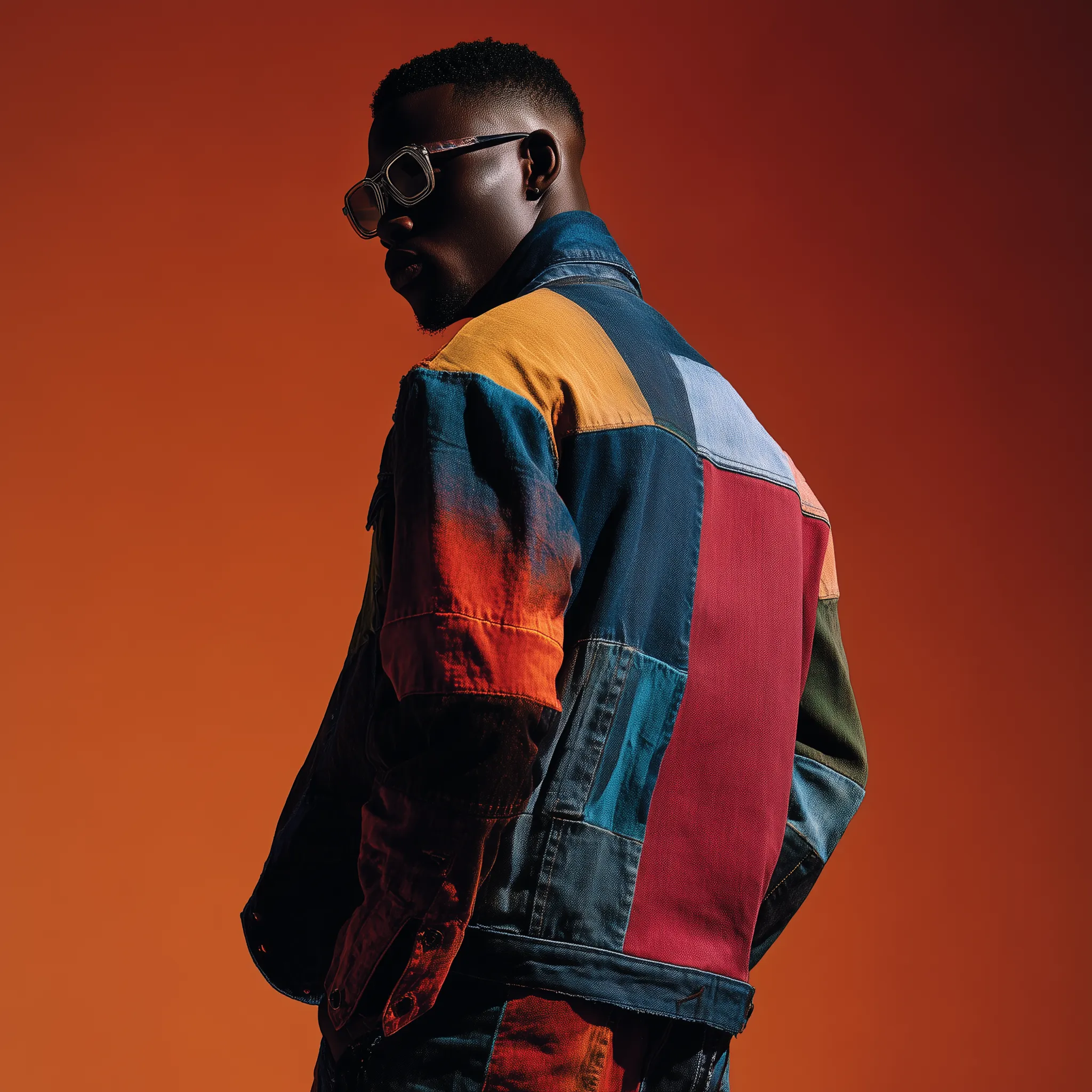 Modern Streetwear Fashion Editorial on Orange Backdrop