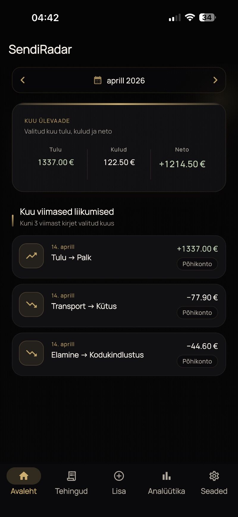 SendiRadar Finance App Interface