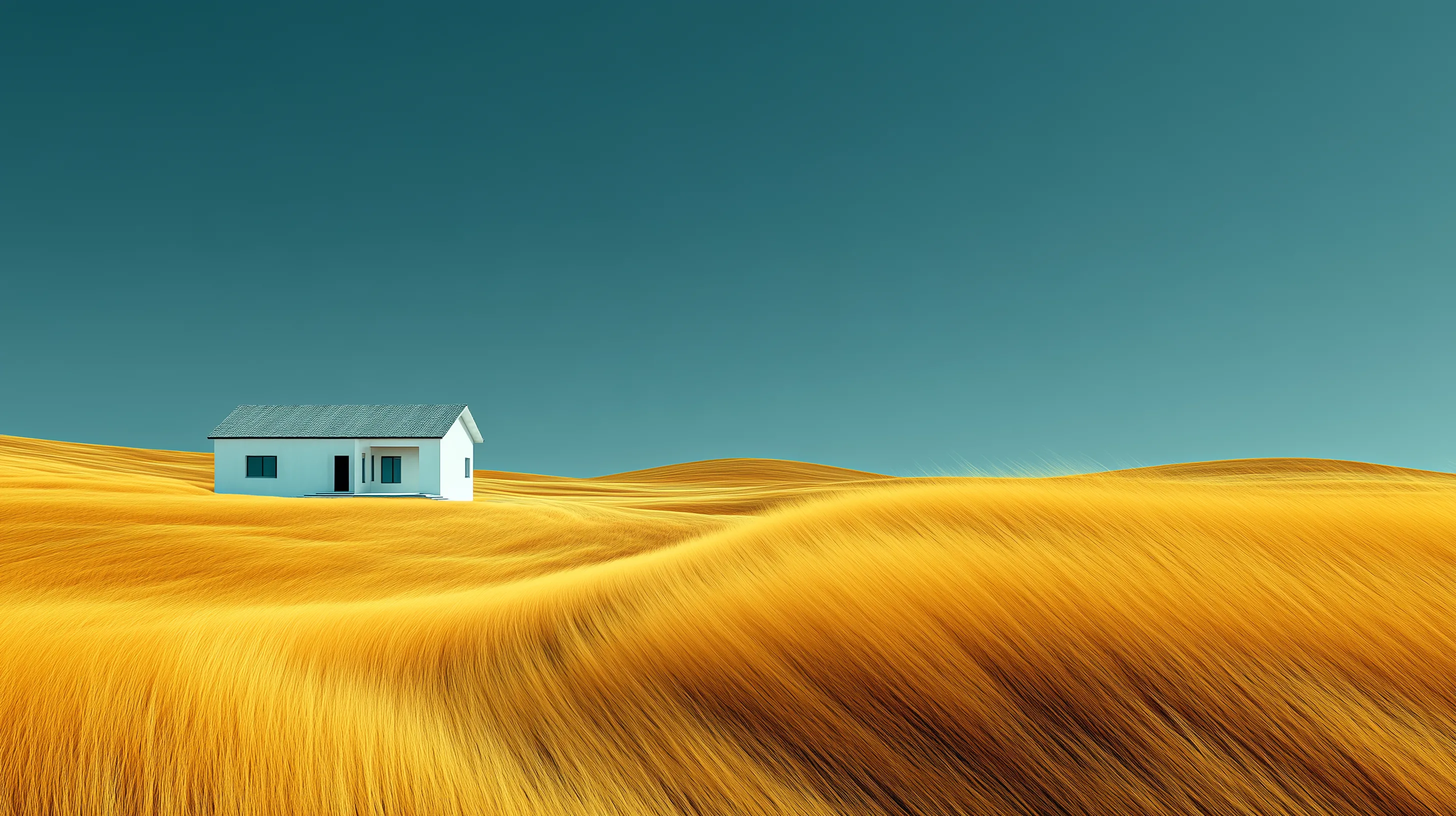 Minimal house in golden abstract field