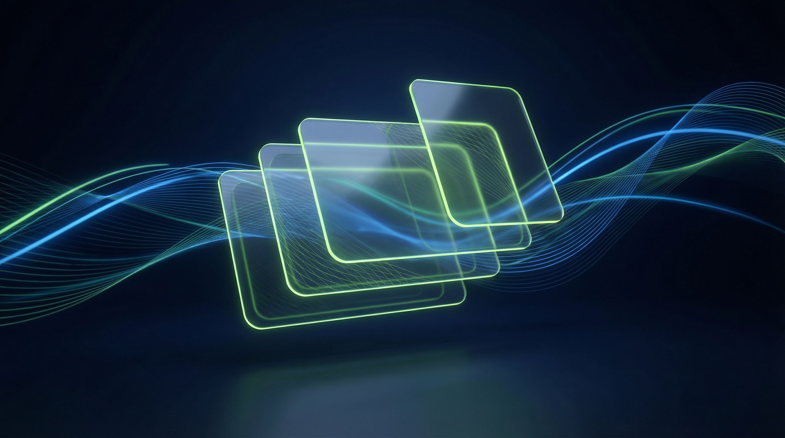 Neon glass panels with flowing light waves