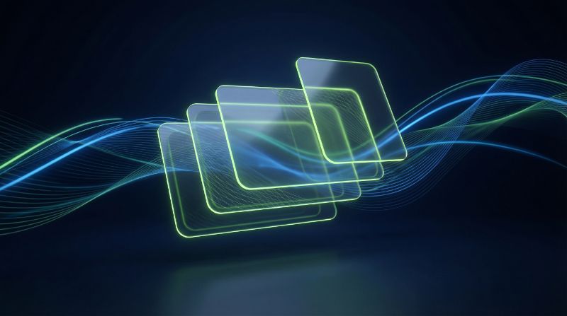 Neon glass panels with flowing light waves