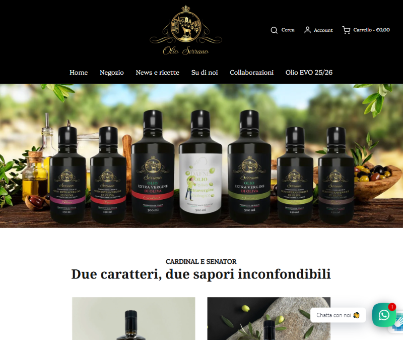 Progetto Olio Serrano - Sito e-commerce e brand identity per la vendita Olio EVO Premium.
