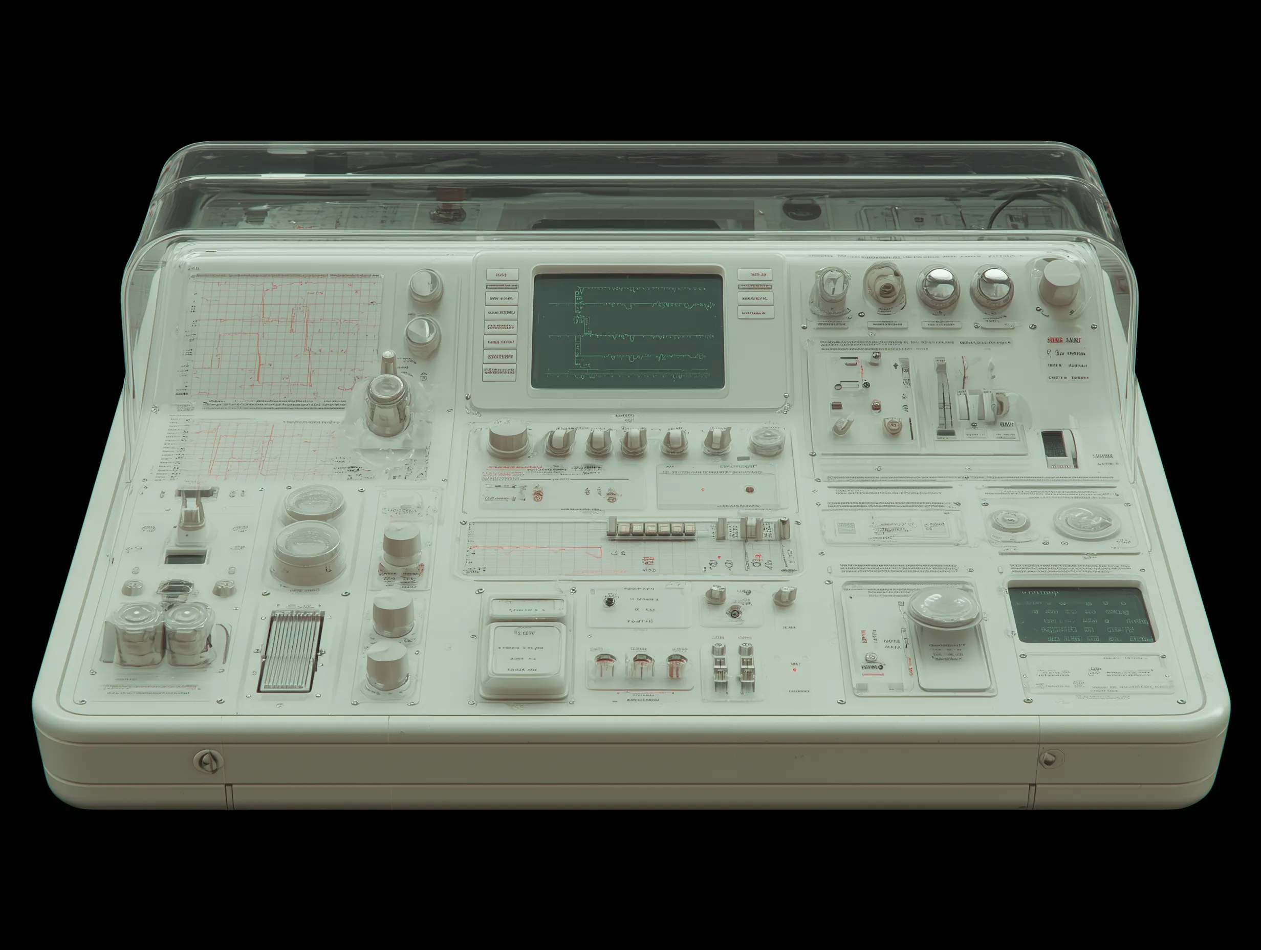 Retro-Futuristic White Laboratory Control Panel