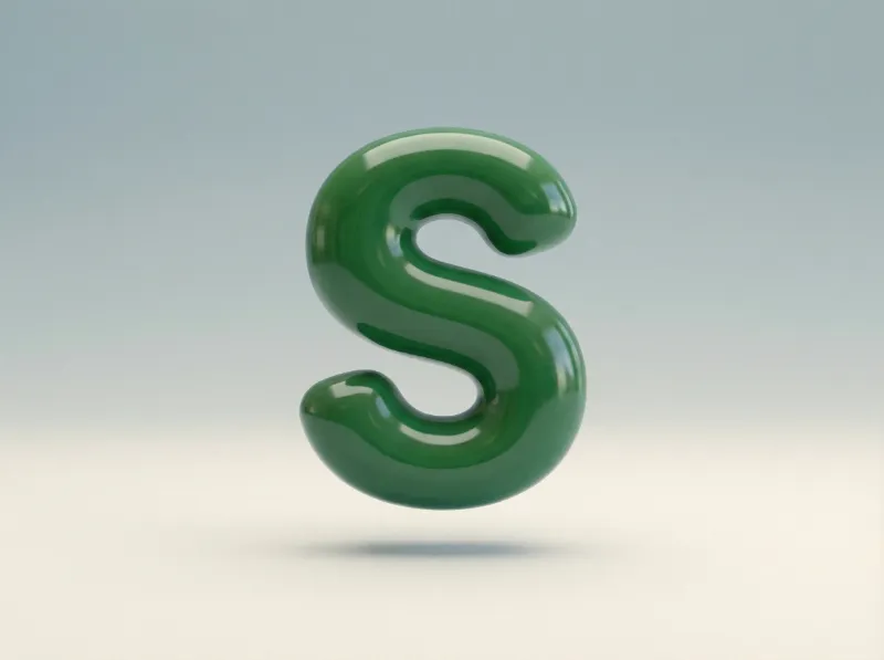 Glossy Green 3D Letter S on Soft Background