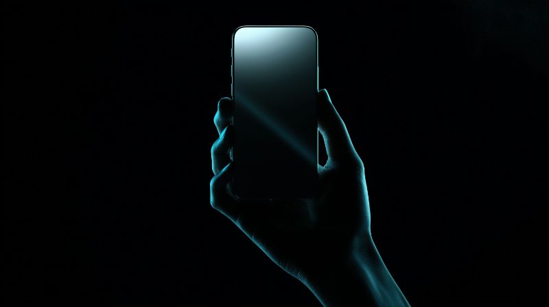 Futuristic silhouette of hand holding smartphone