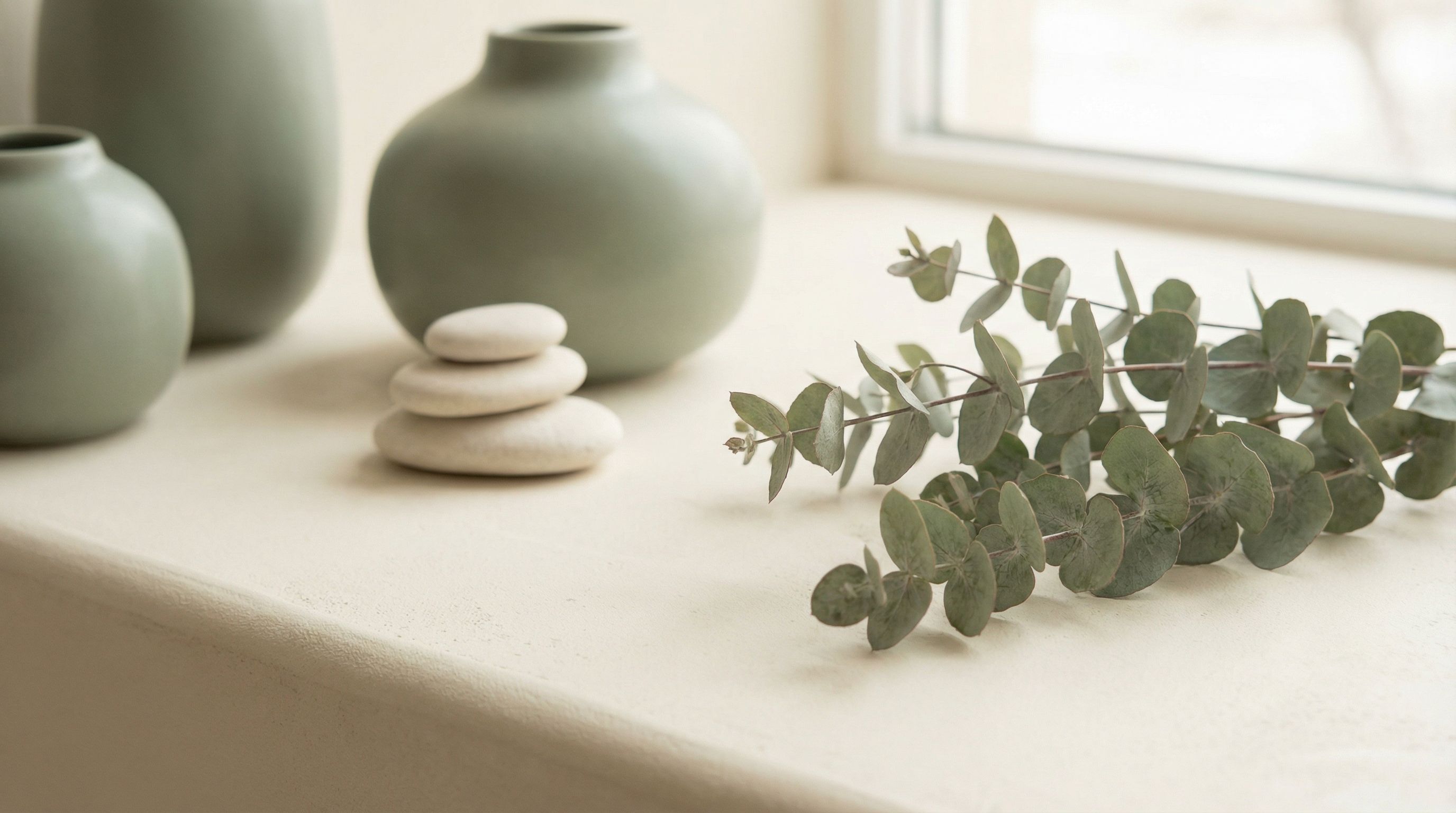 Minimalist ceramic vases with eucalyptus branch