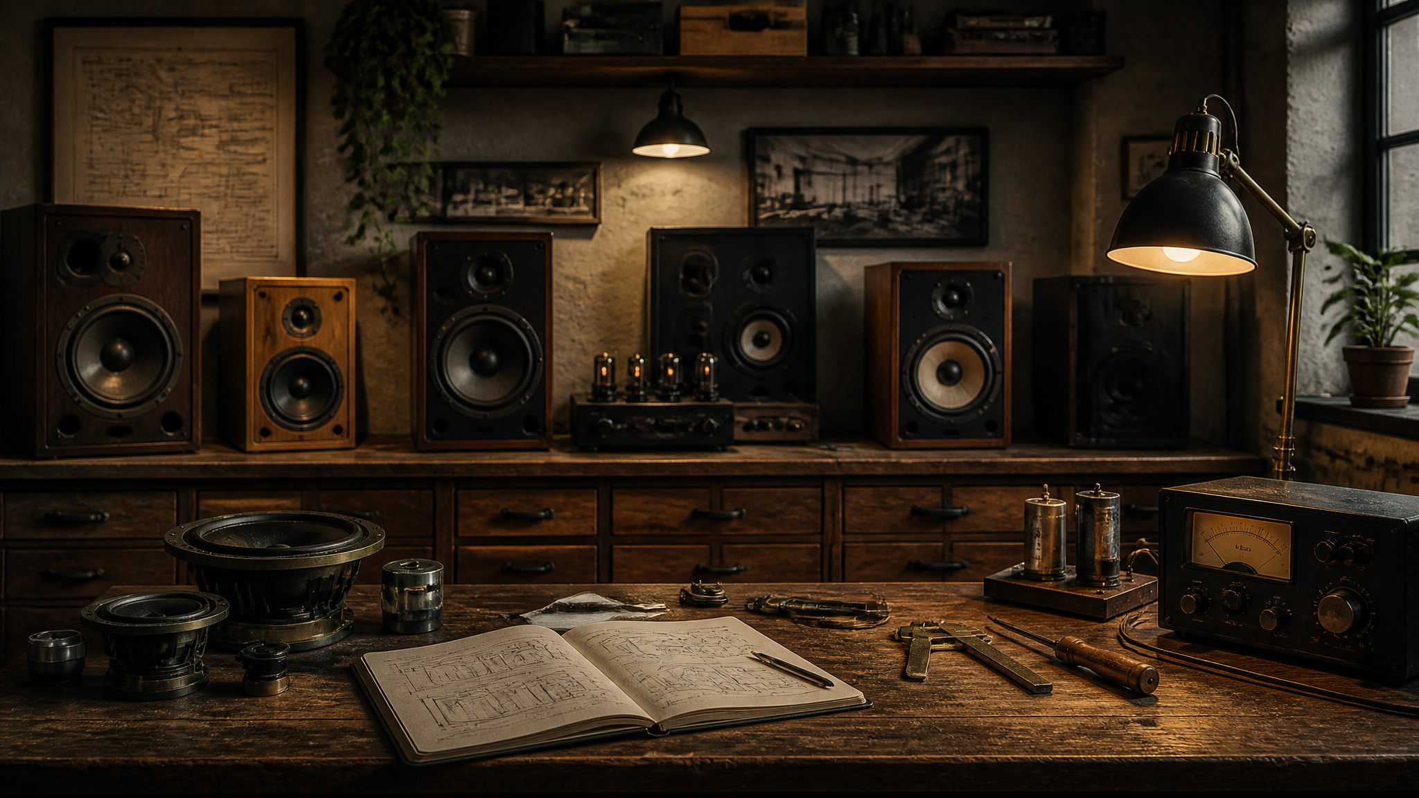 Vintage Audio Workshop with Classic Speakers and Equipment