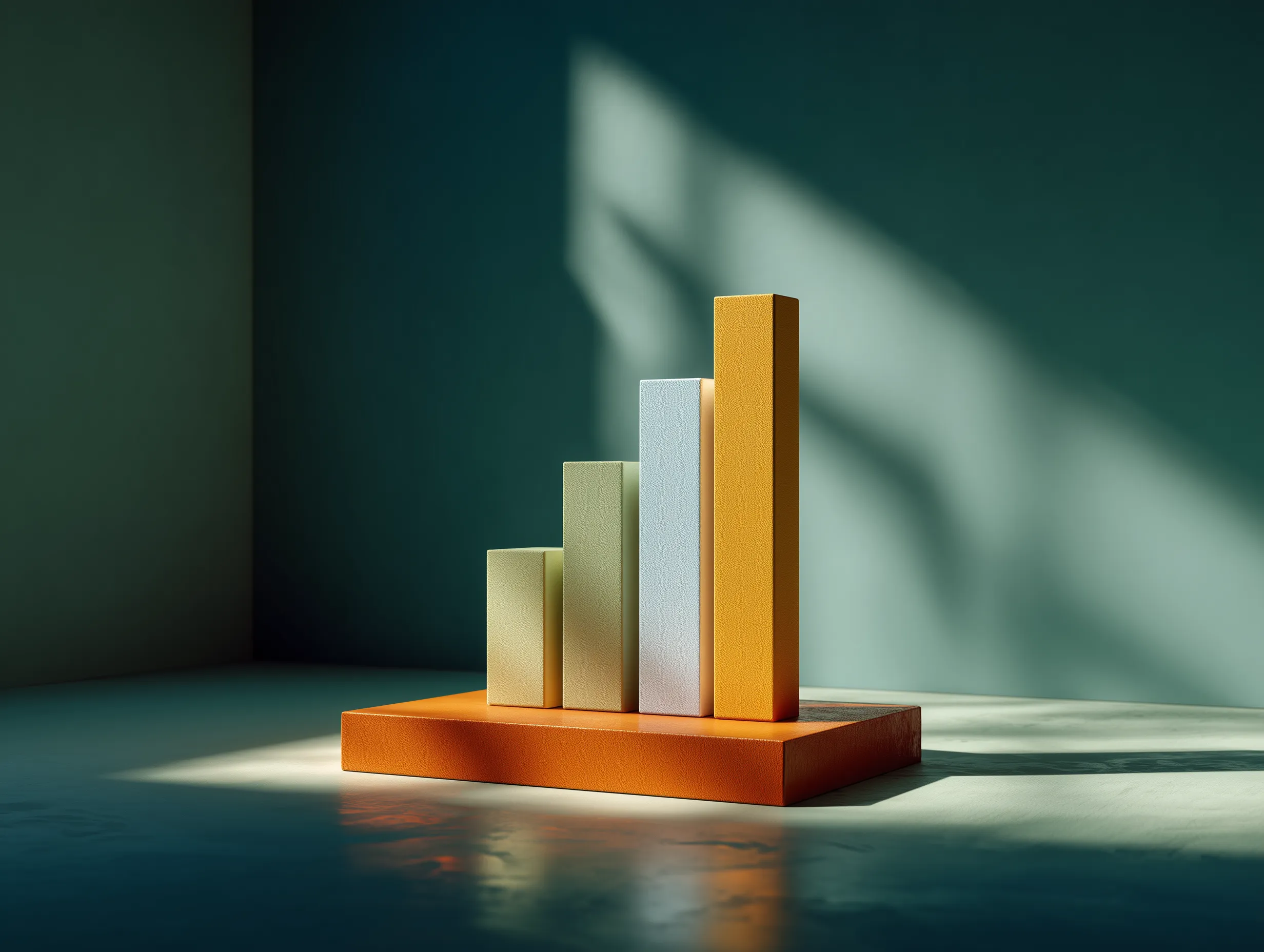 Minimal 3D bar chart in dramatic lighting