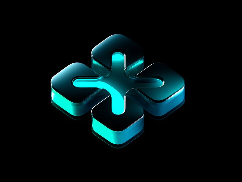 Futuristic 3D Cyan Glass Cross Icon