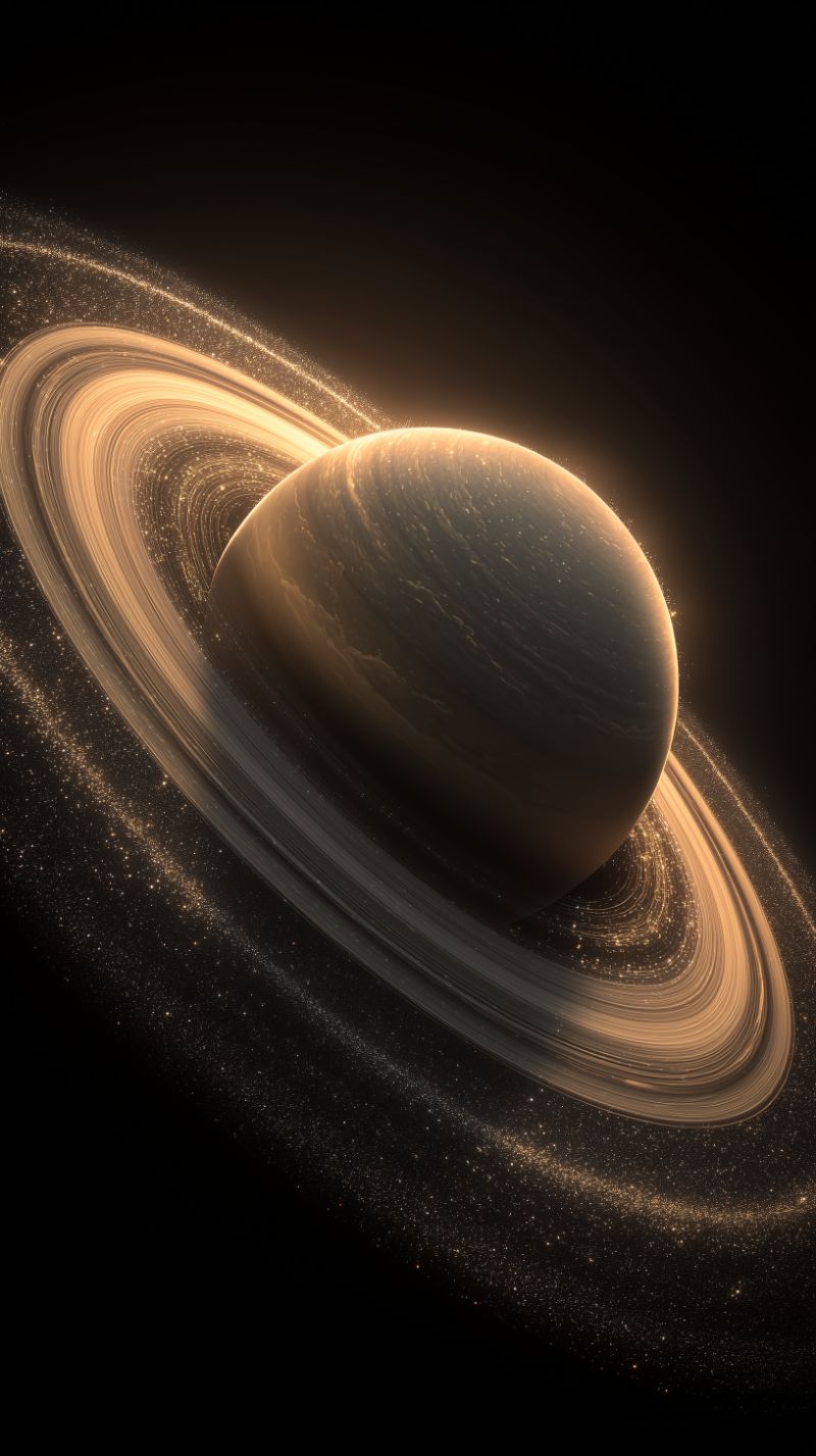 Glowing Ringed Planet in Deep Space