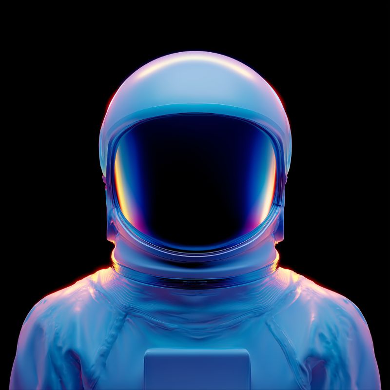 Neon-lit Astronaut Portrait on Black Background