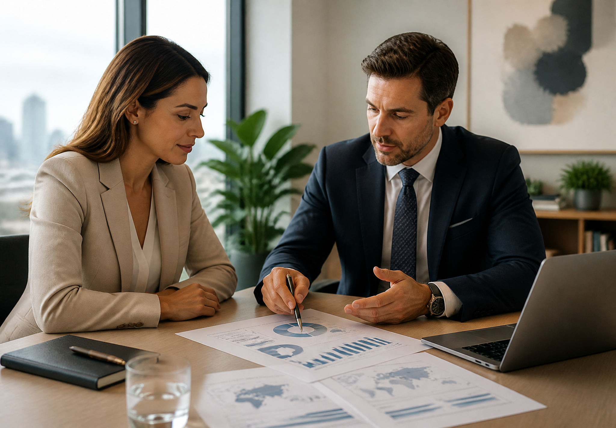 Business Professionals Analyzing Data Reports