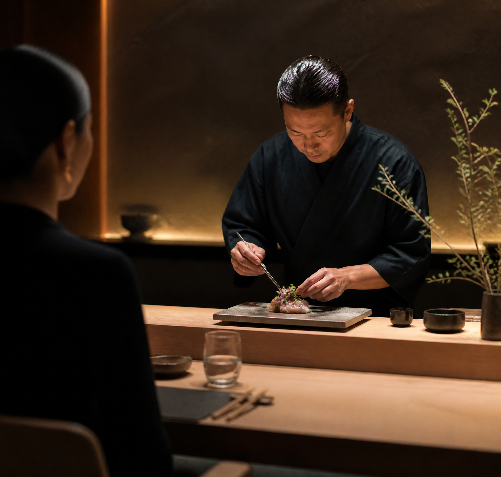 Sushi Chef Preparing Omakase for Guest