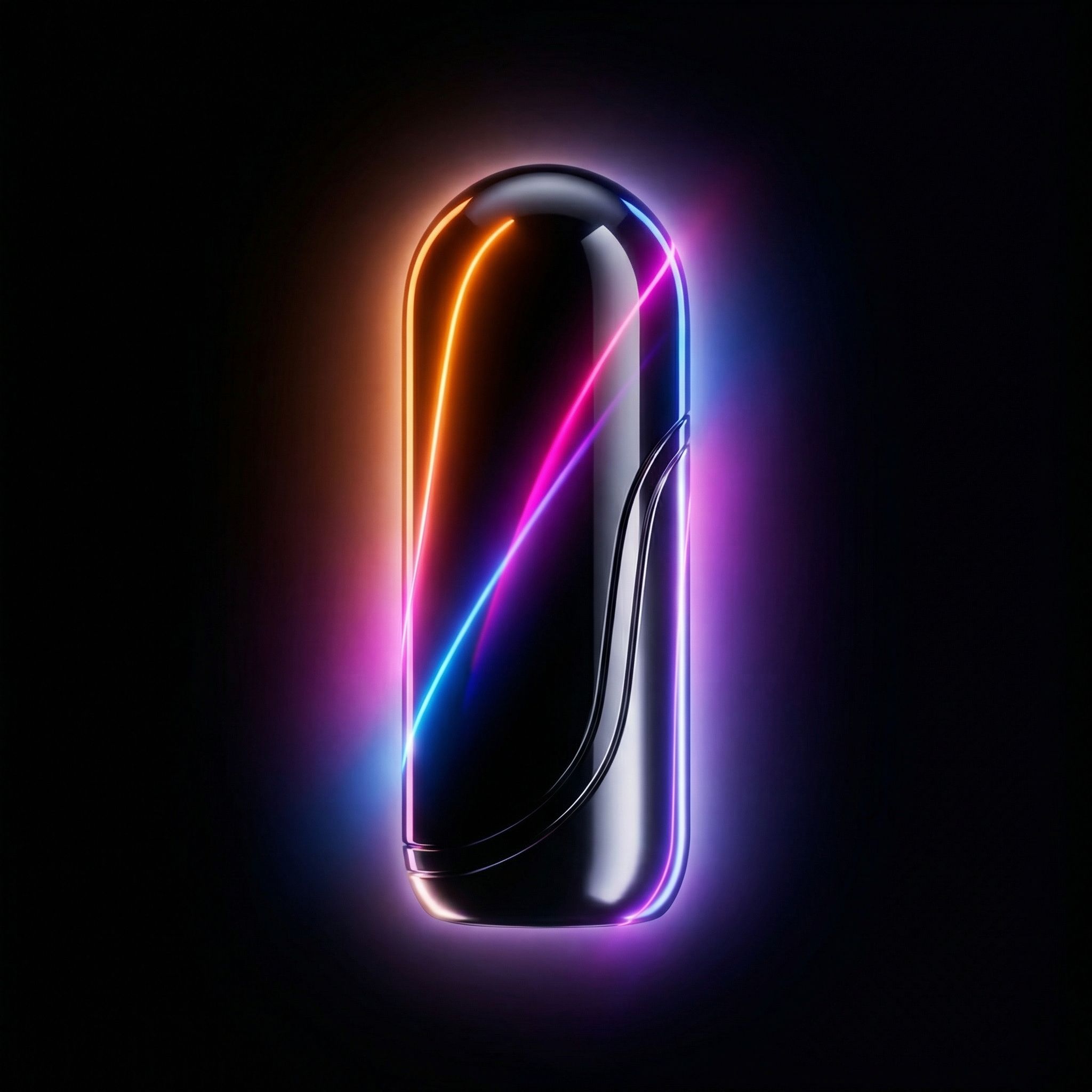 Futuristic neon-lit capsule on black background