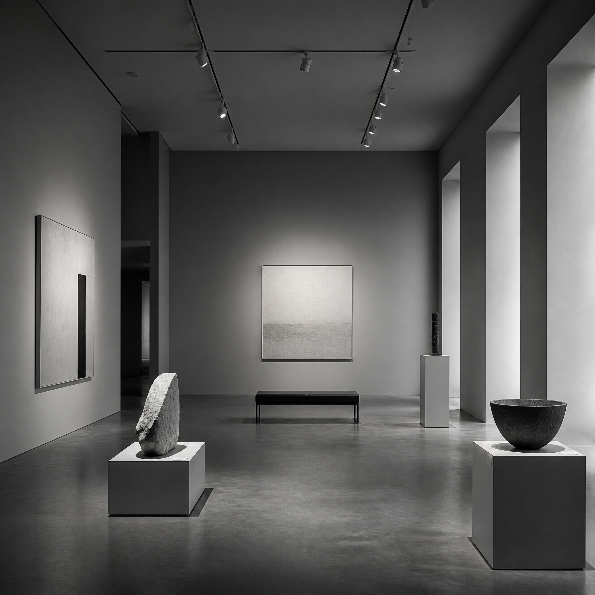 Monochrome museum interior