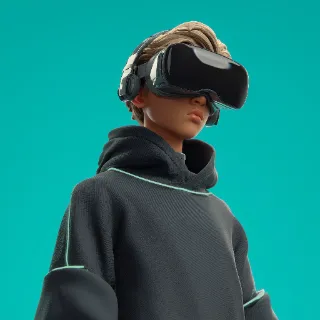 3D Teen Wearing VR Headset on Cyan Background