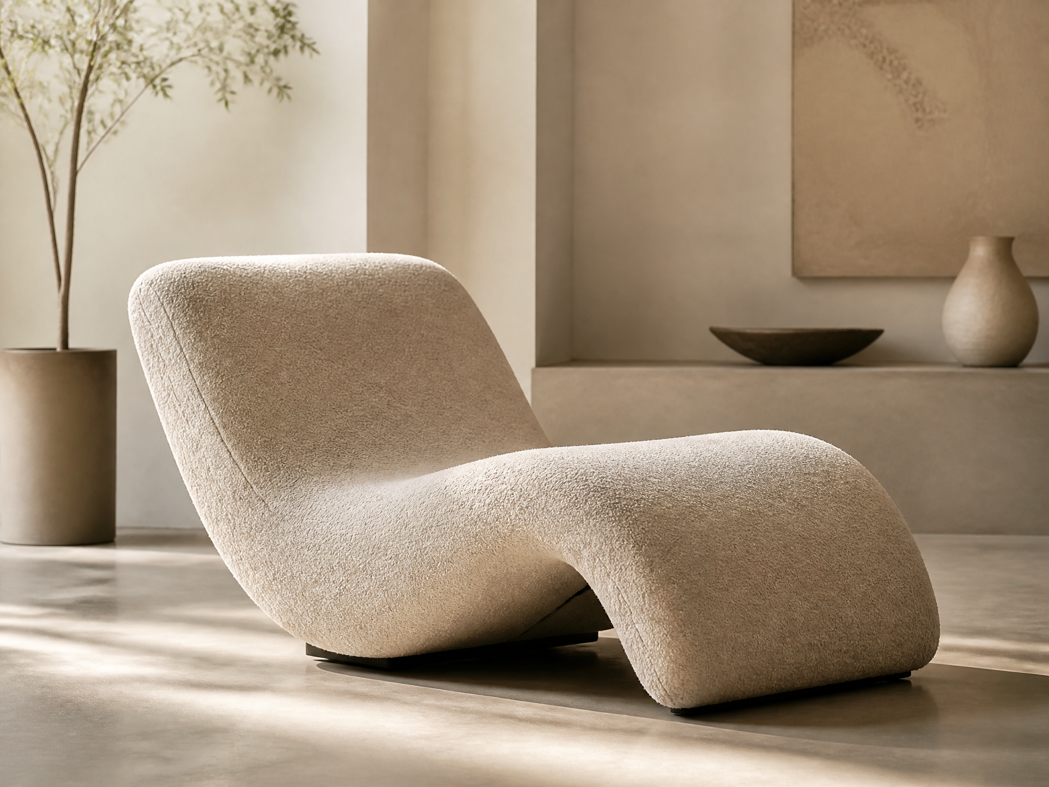 Minimalist Boucle Chaise Lounge in Serene Interior