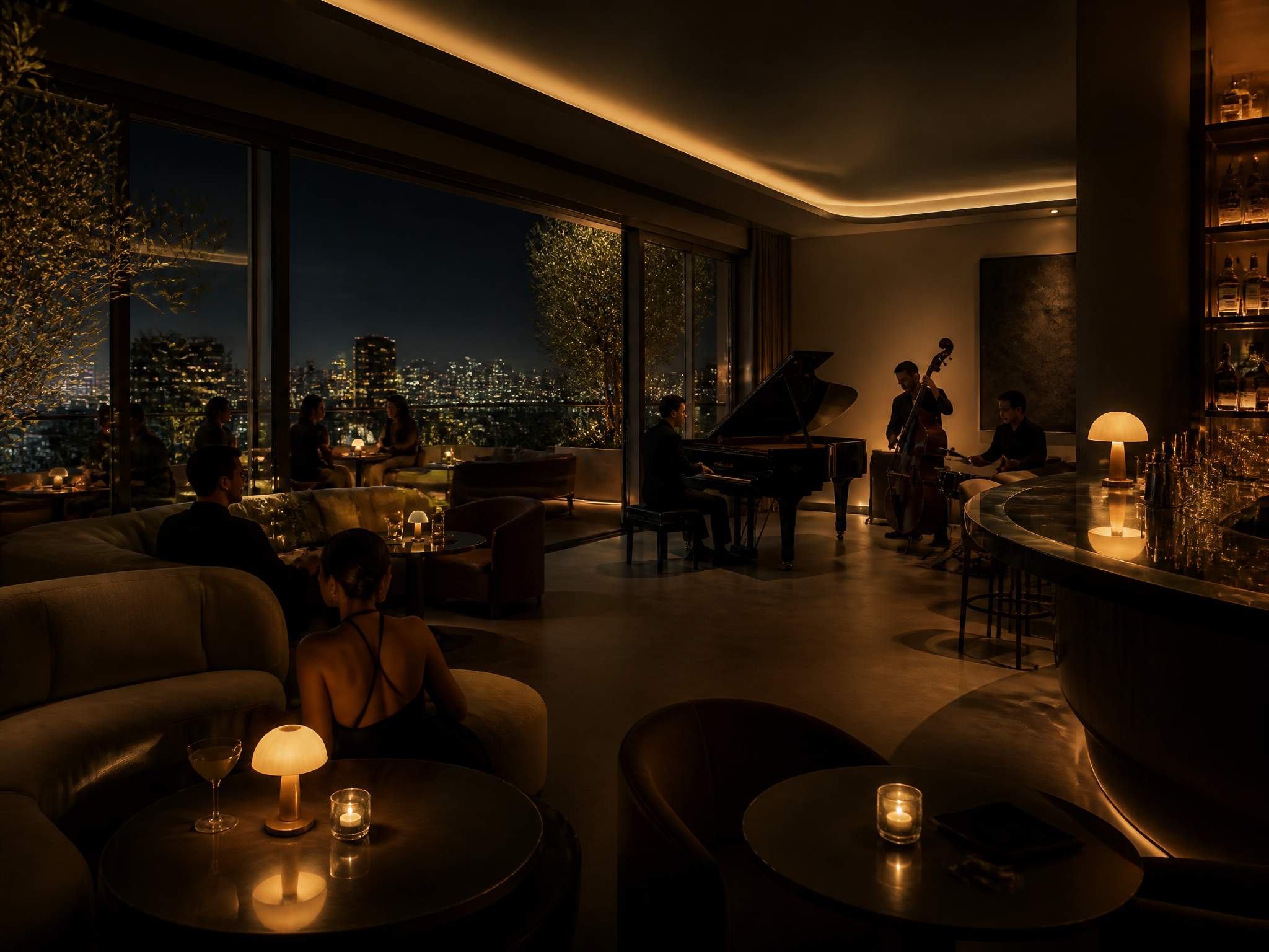 Luxury Jazz Lounge with City Skyline View