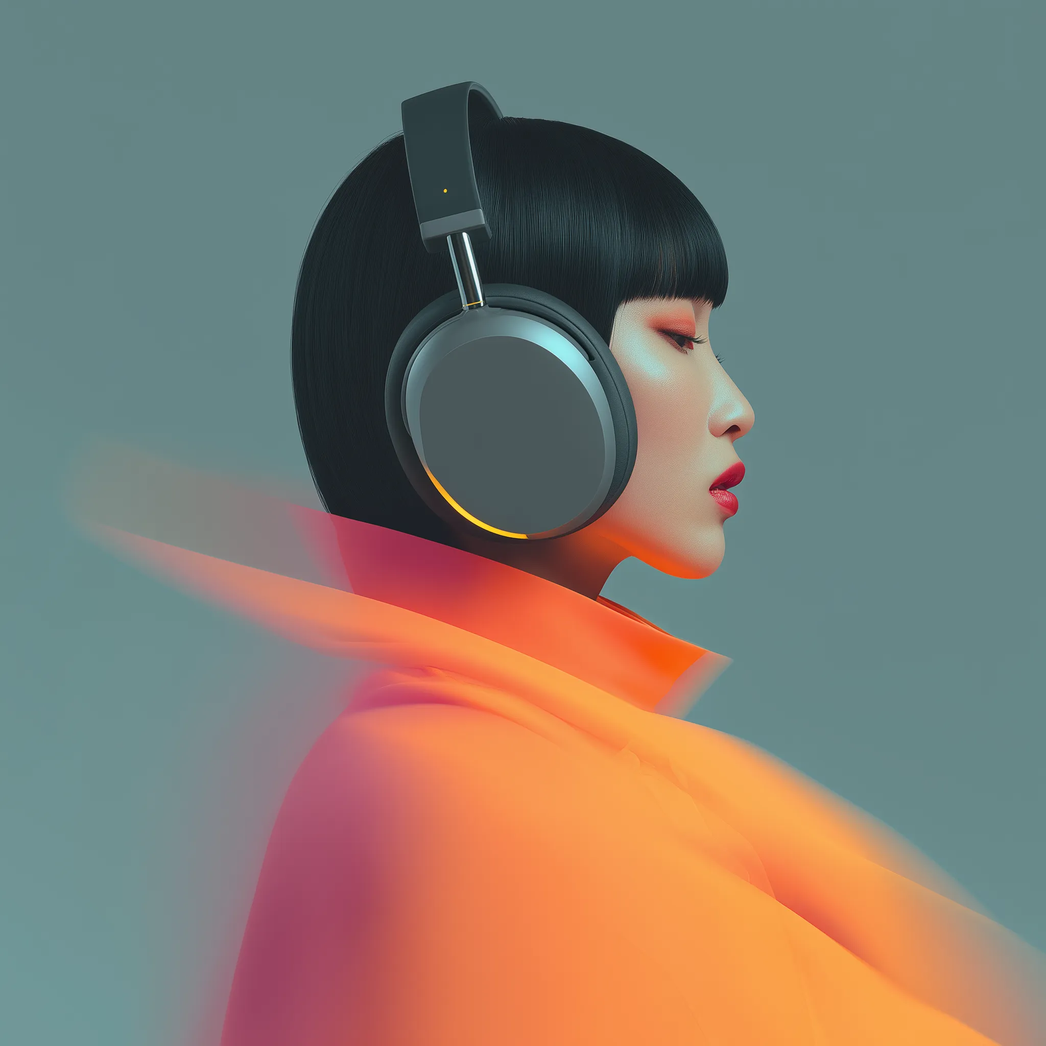 Futuristic woman in headphones side profile