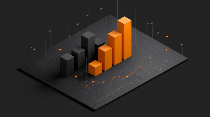 3D Orange and Gray Bar Chart on Dark Grid
