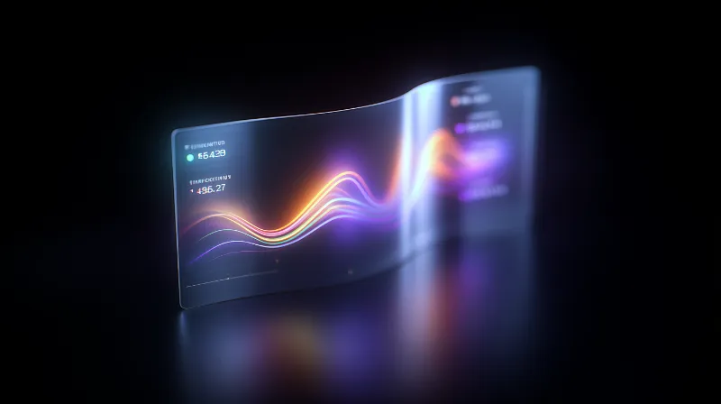 Futuristic curved holographic screen with neon graph