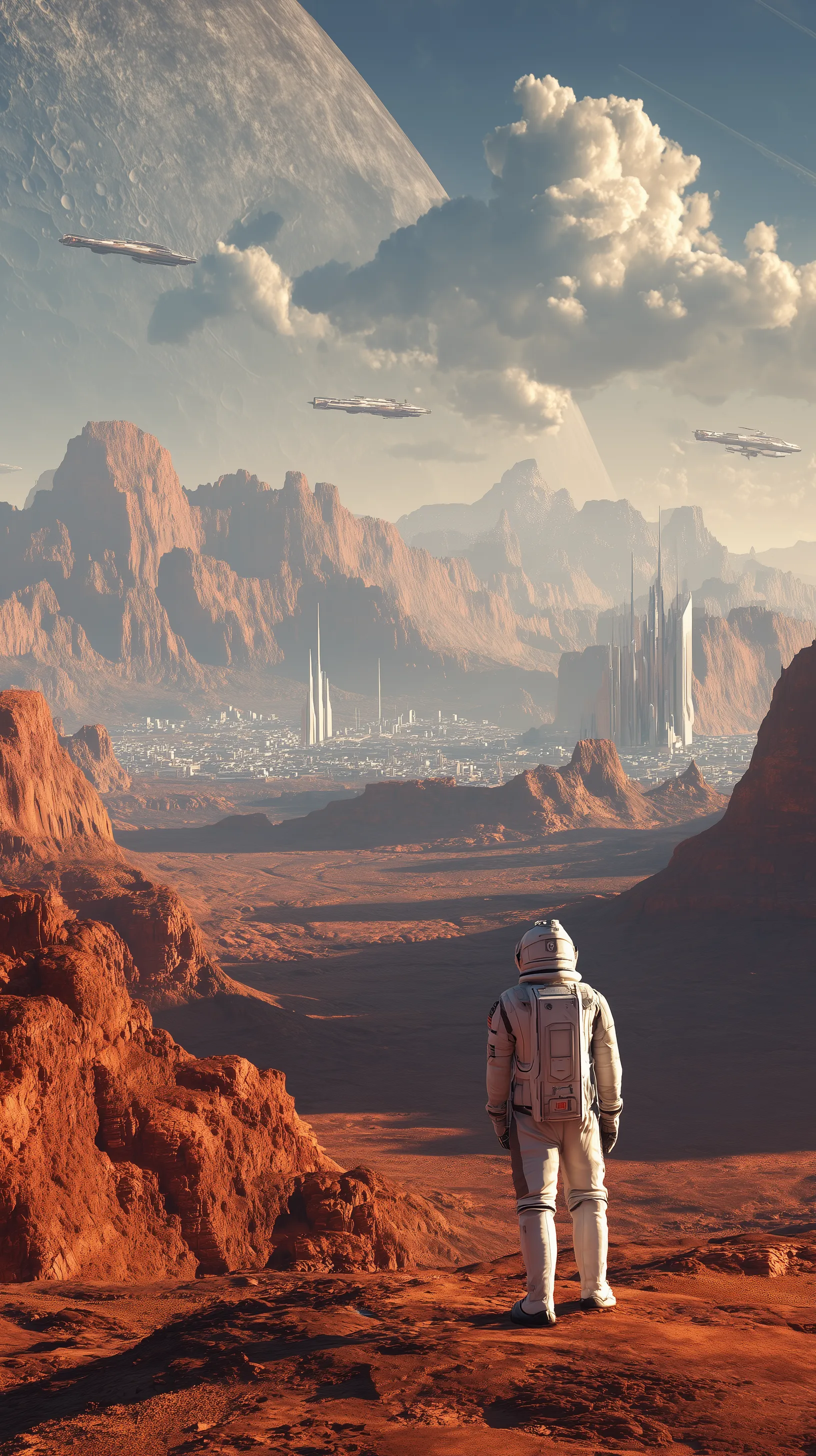 Astronaut Overlooking Futuristic Mars City