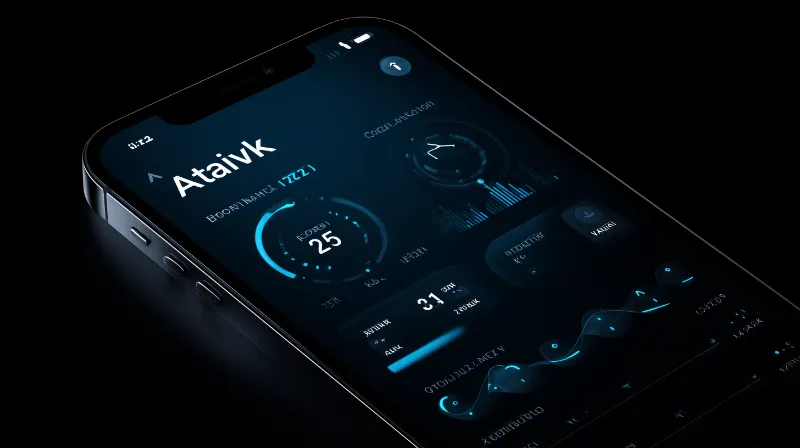 Smartphone with futuristic neon dashboard UI