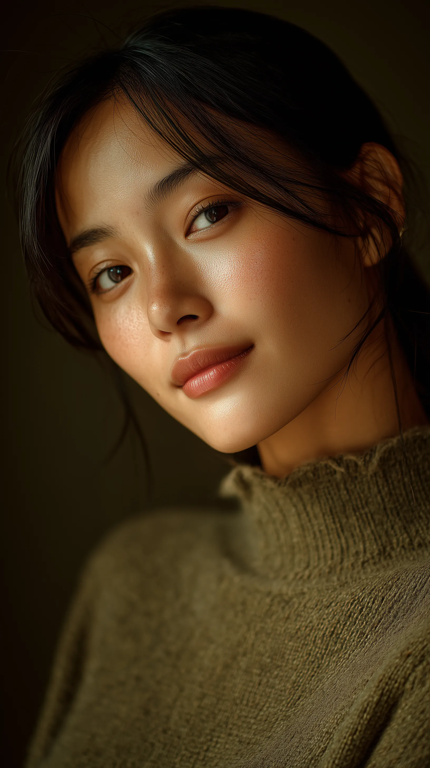 Warm portrait of woman in knitted sweater