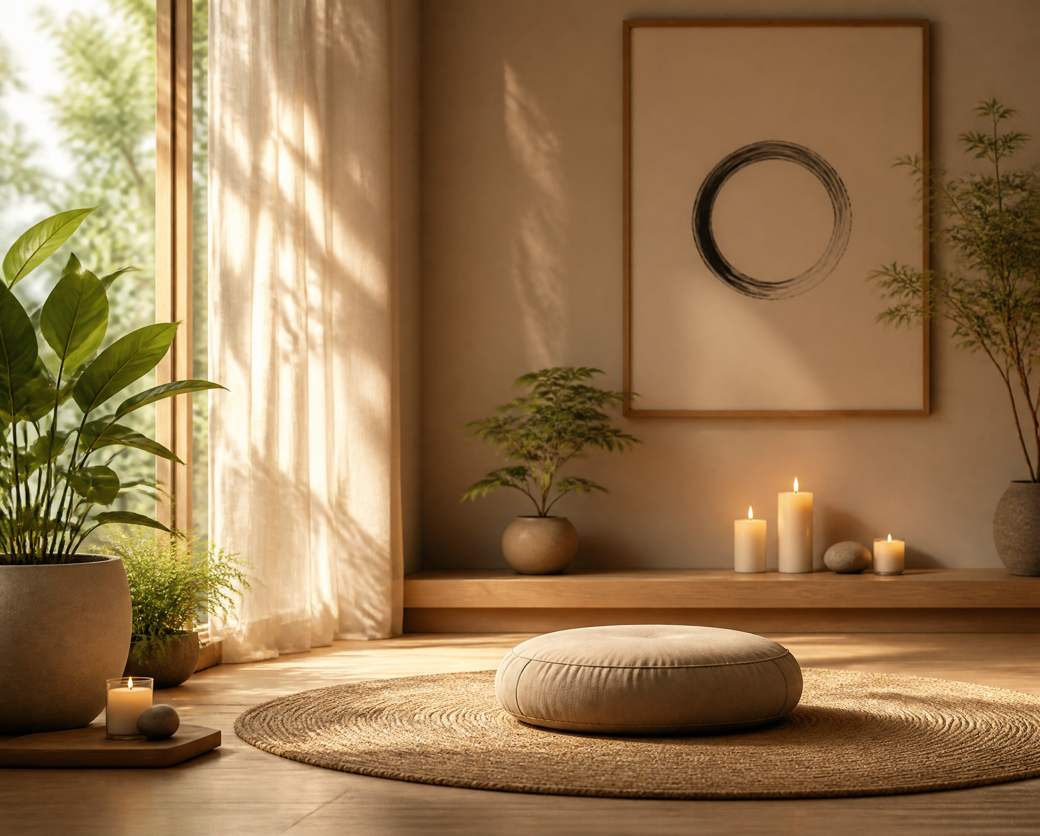 Minimalist Zen Meditation Space with Natural Light