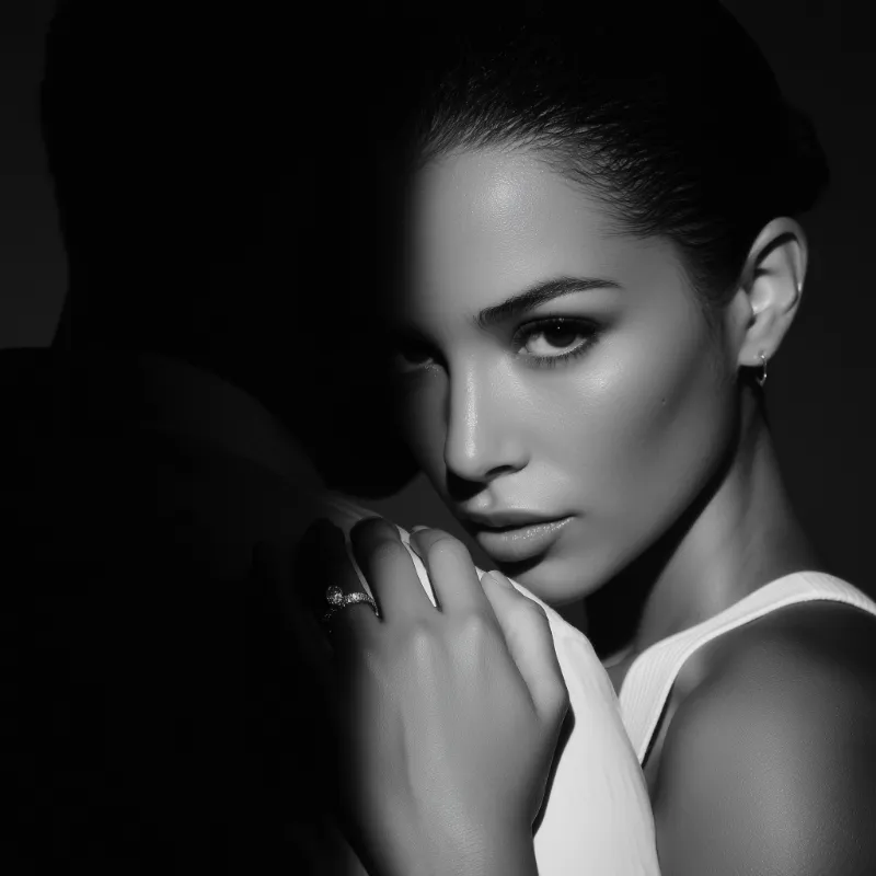 Dramatic monochrome portrait with alluring gaze