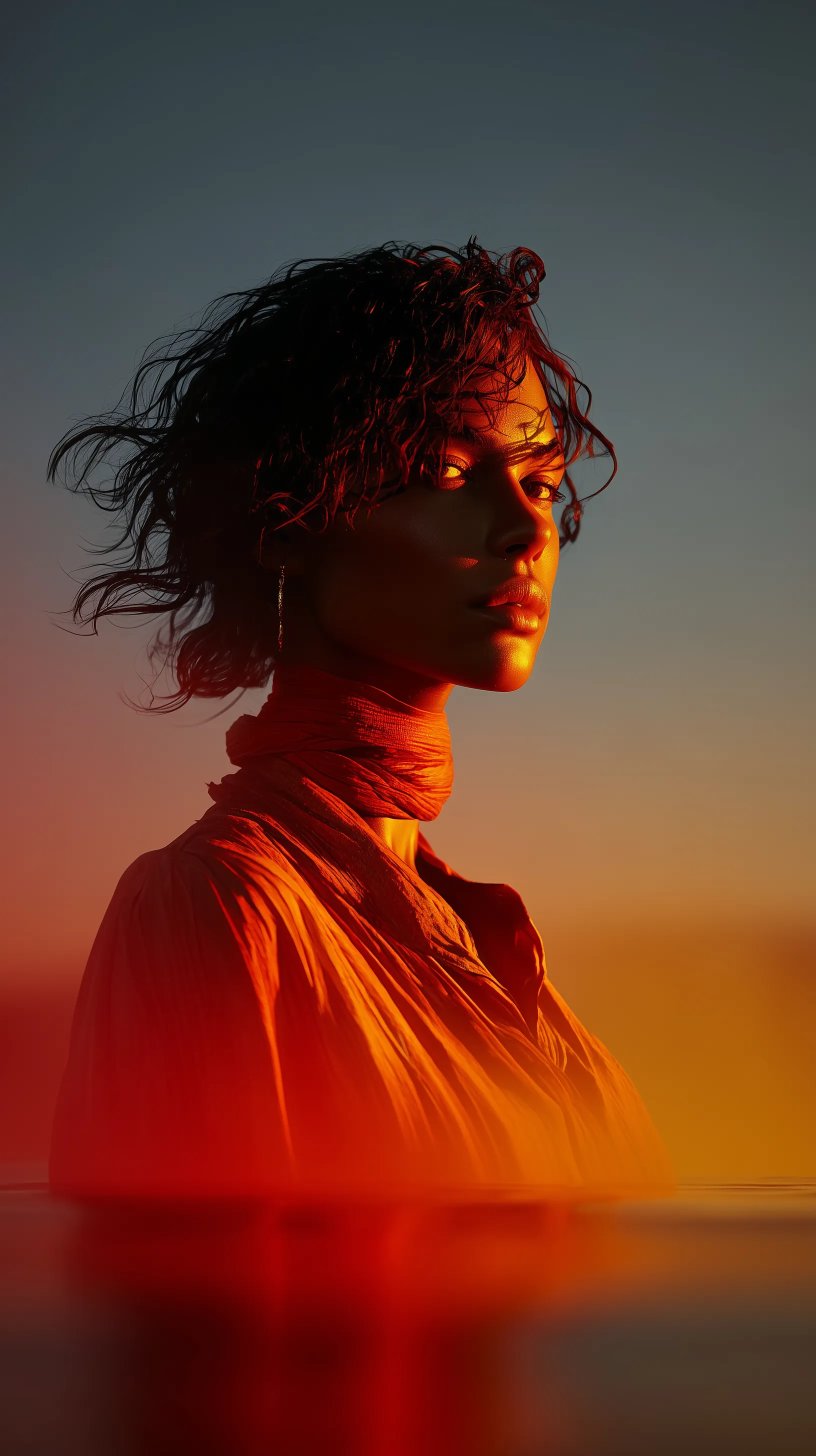 Sunset portrait with dramatic orange lighting