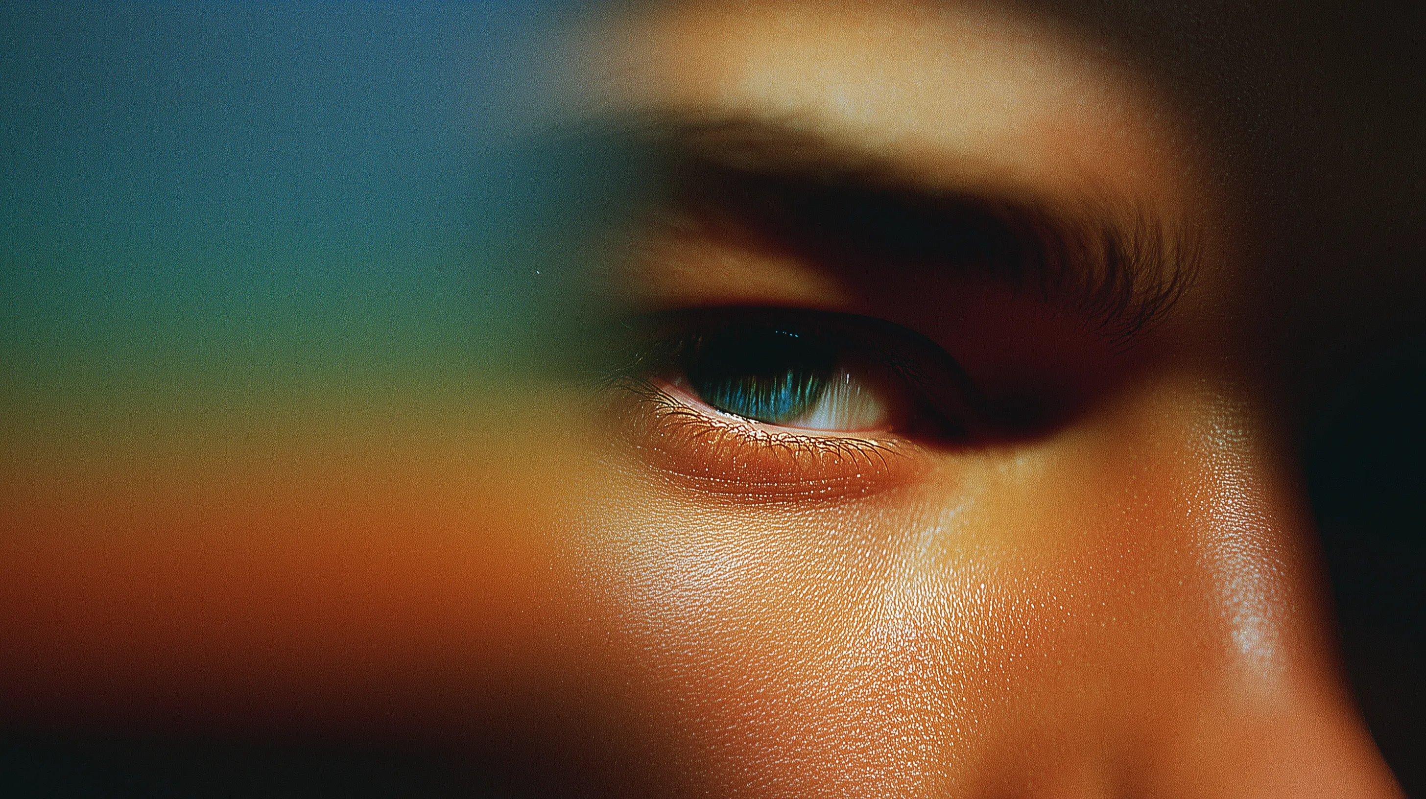 Macro close-up eye with cinematic color blur