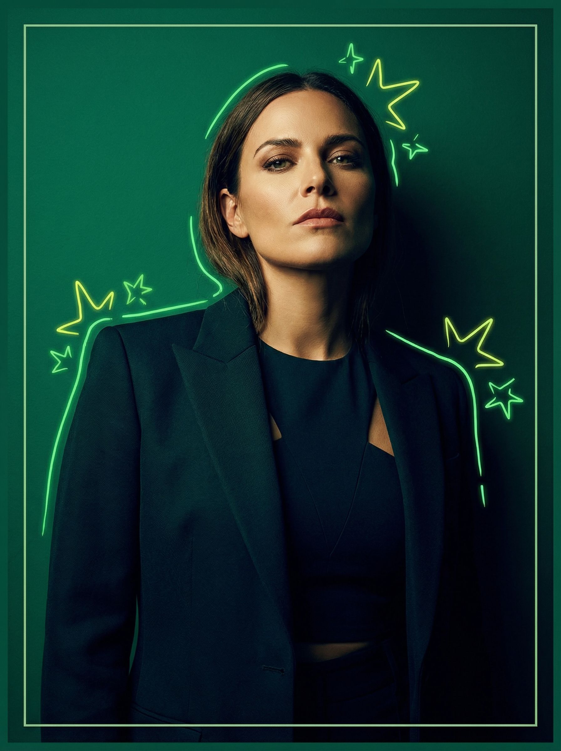 Confident woman portrait with neon accents