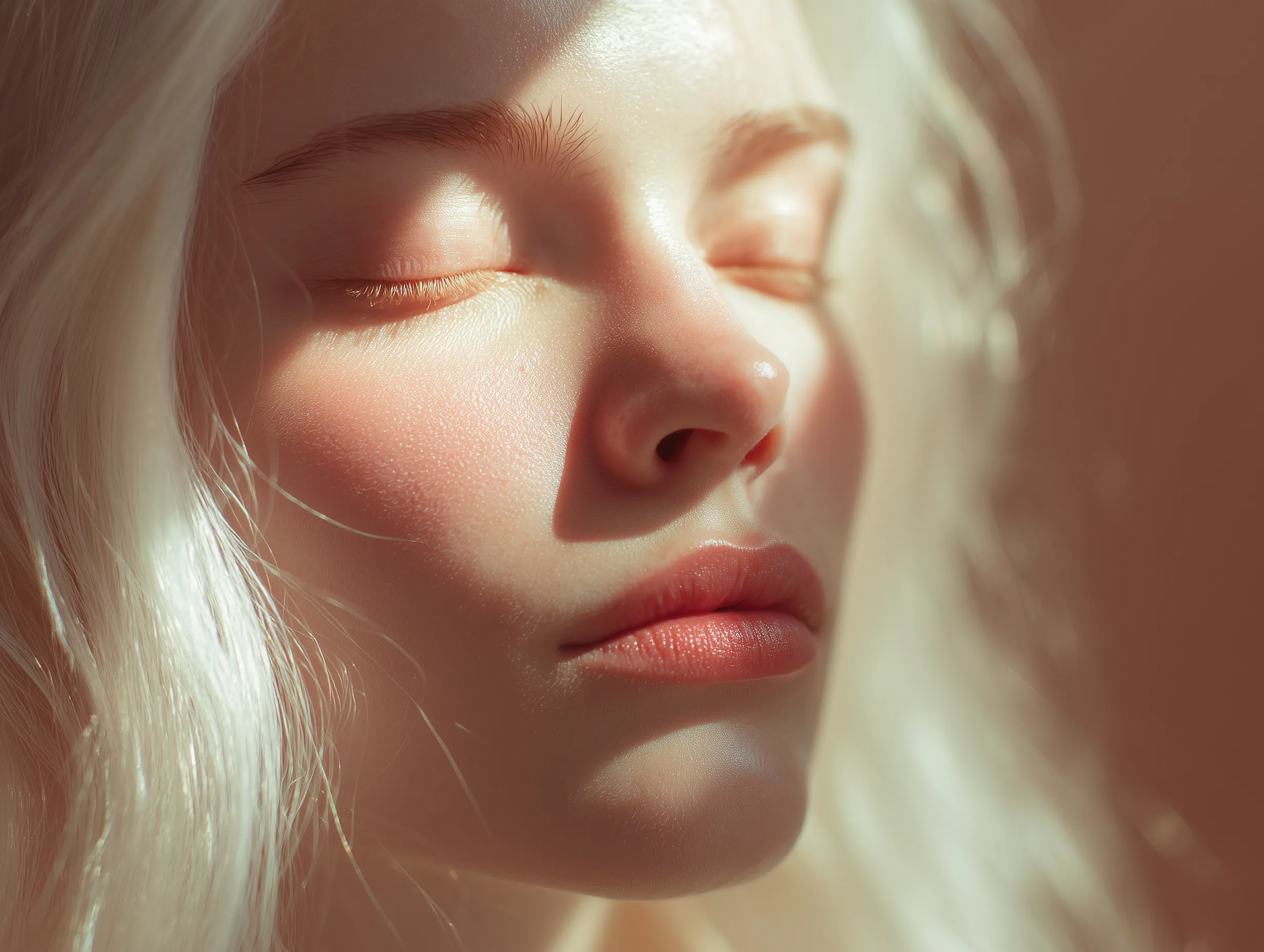 Serene close-up portrait in warm sunlight