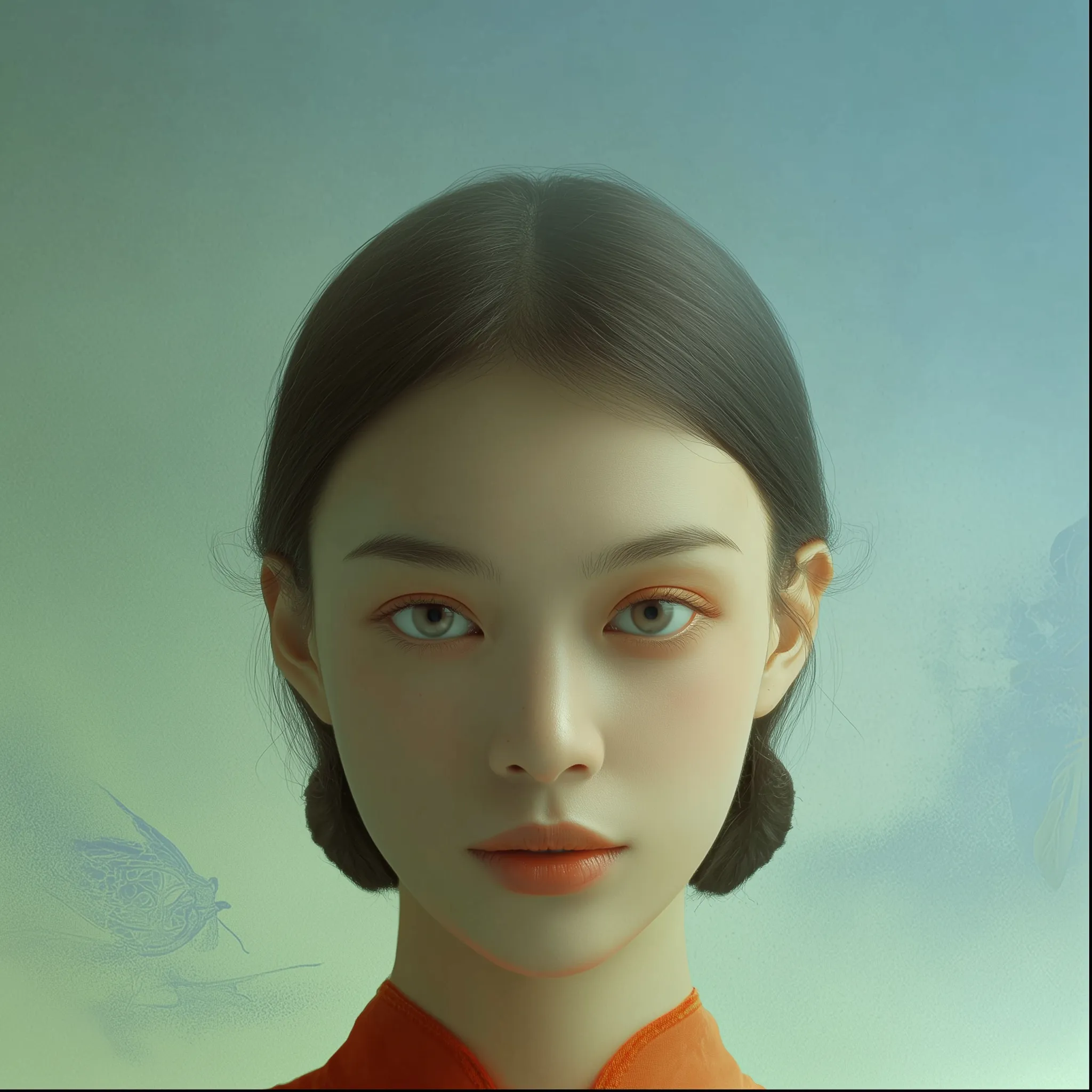 Soft pastel digital portrait of young woman