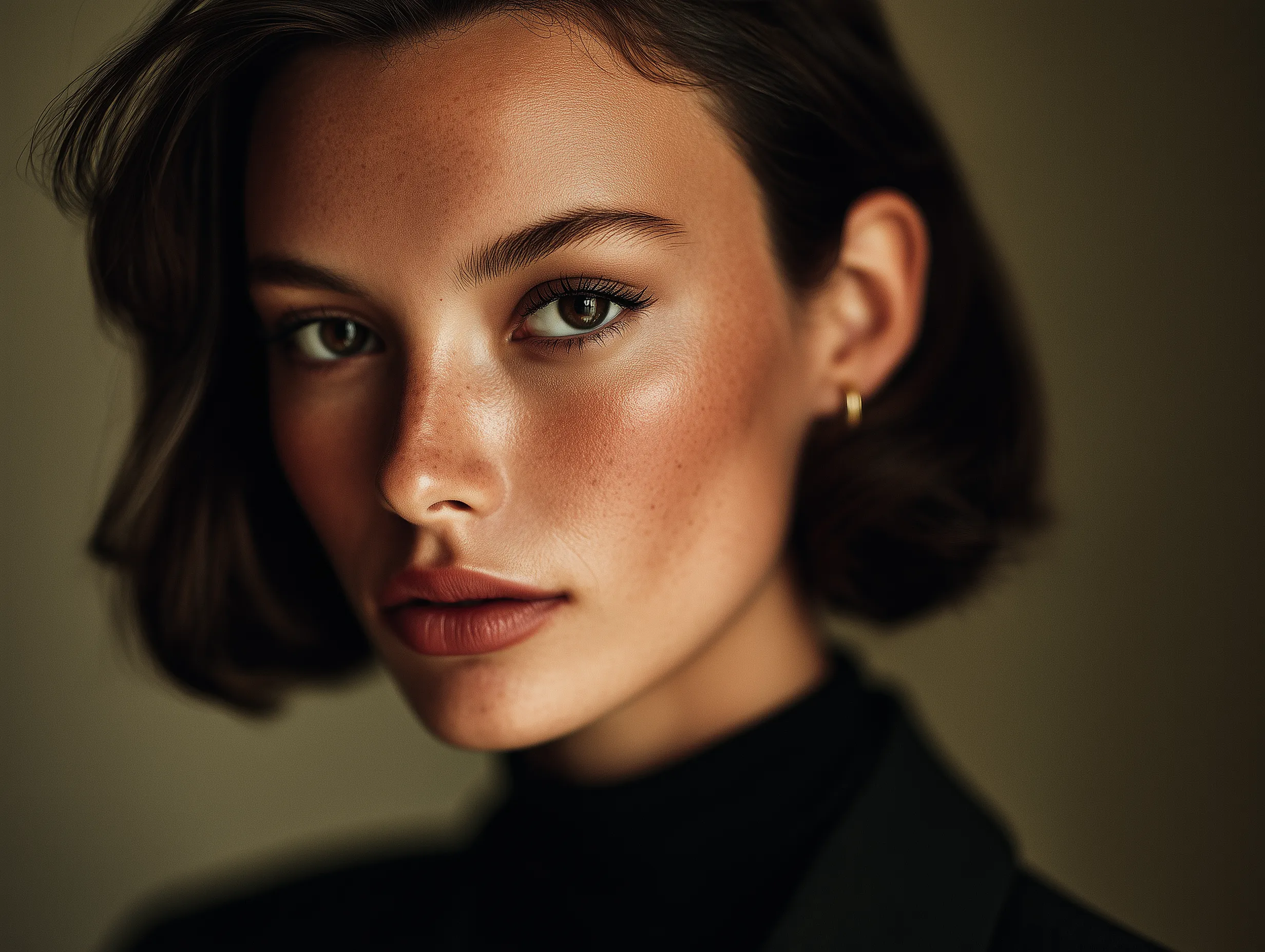 Elegant Portrait of Woman with Short Dark Hair