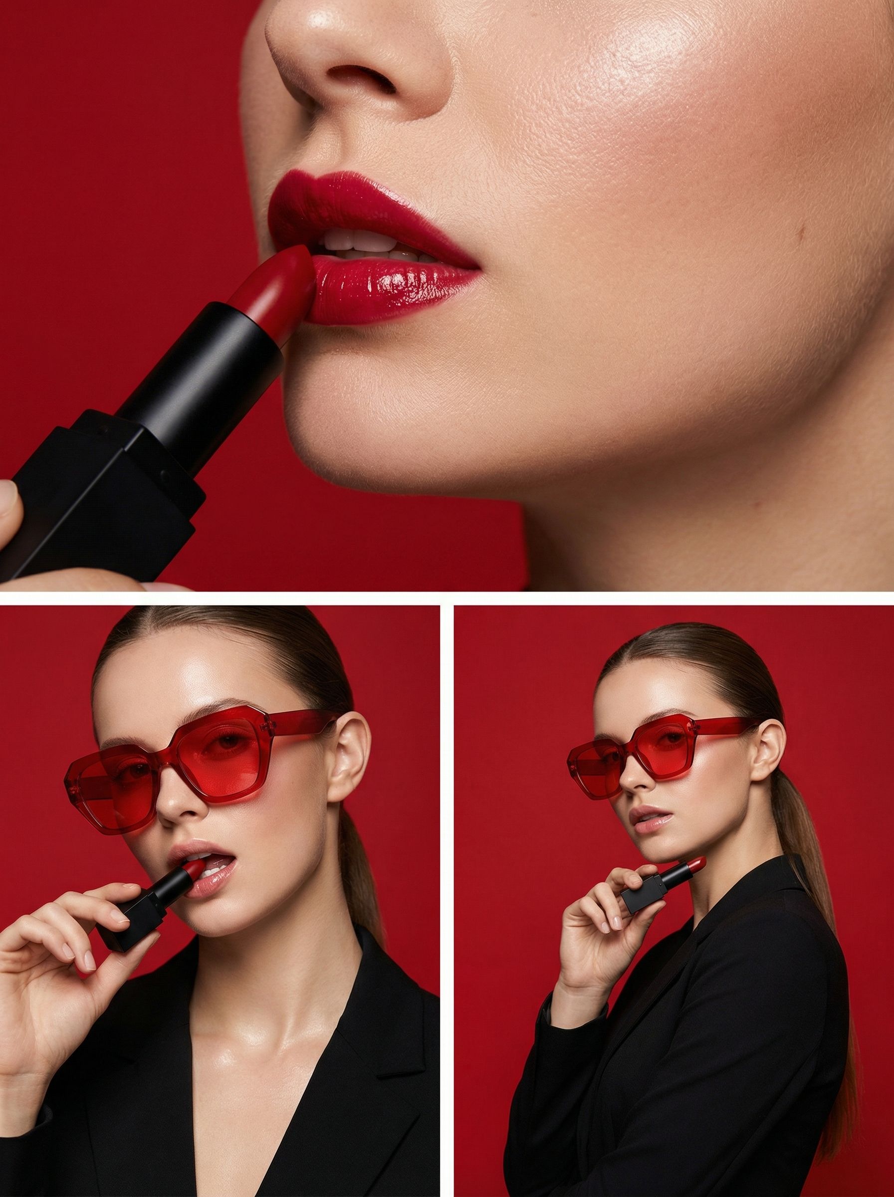 Red lipstick beauty fashion collage