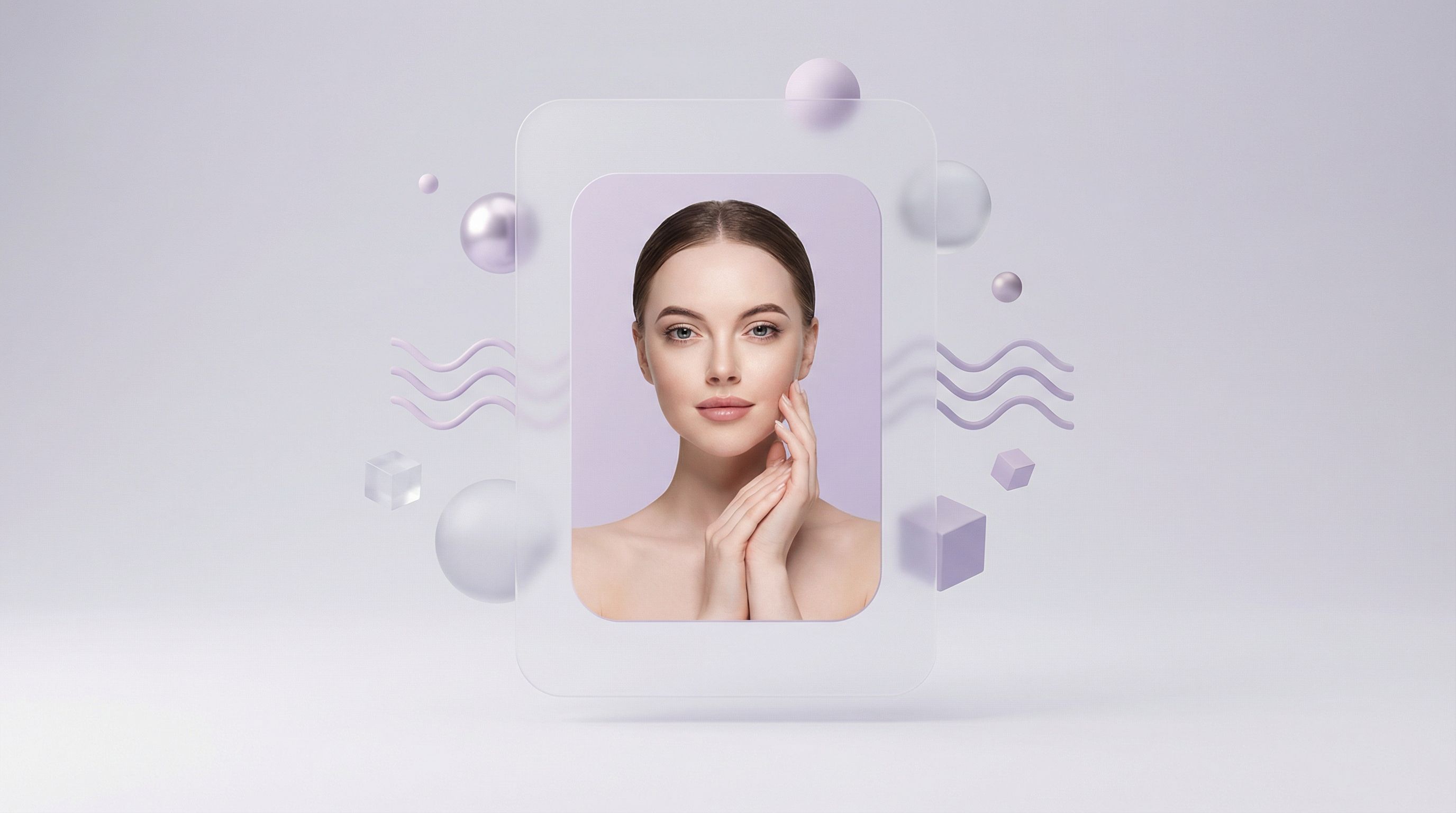 Minimal skincare beauty portrait in pastel frame