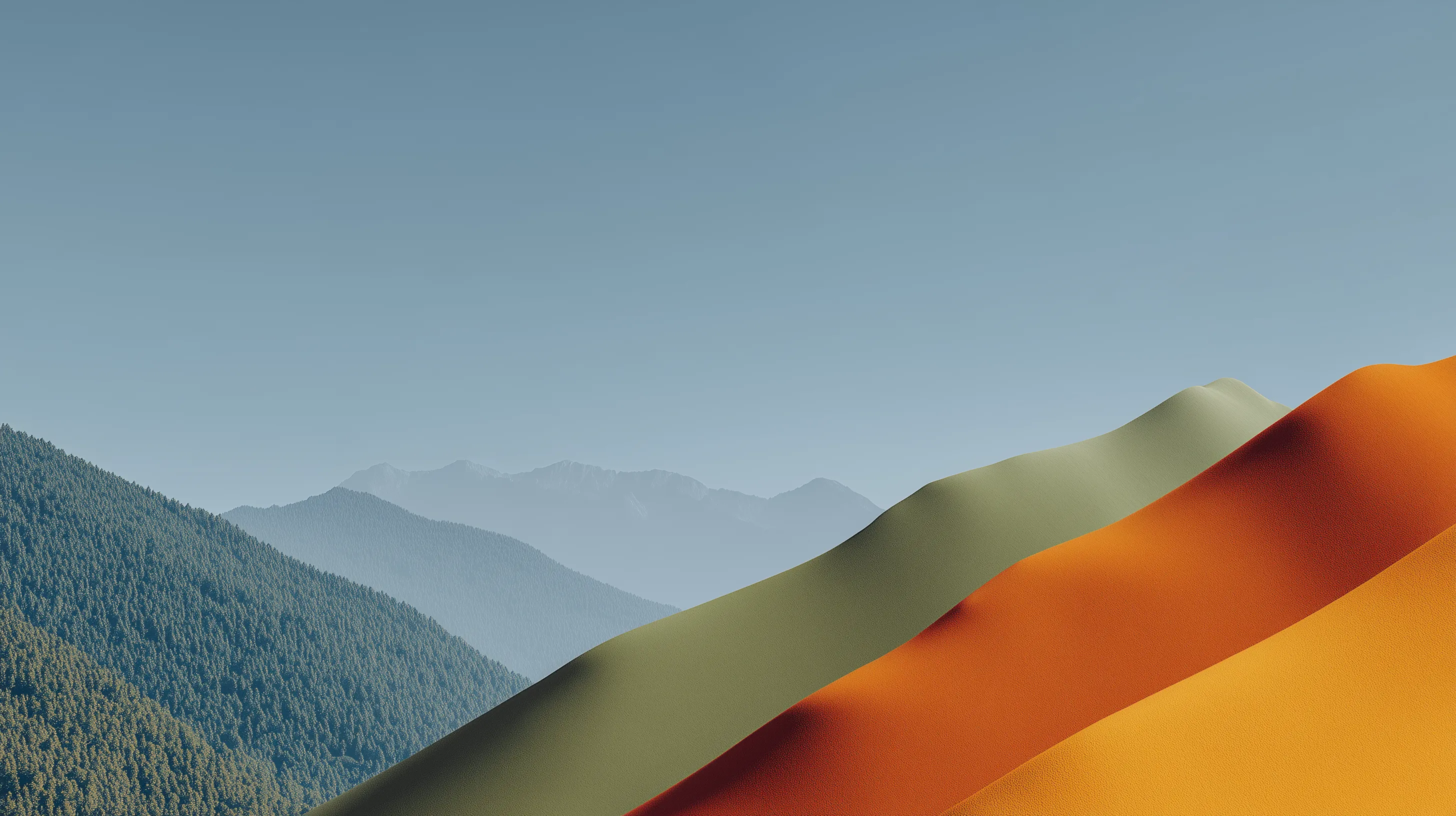 Abstract dunes with misty mountain backdrop