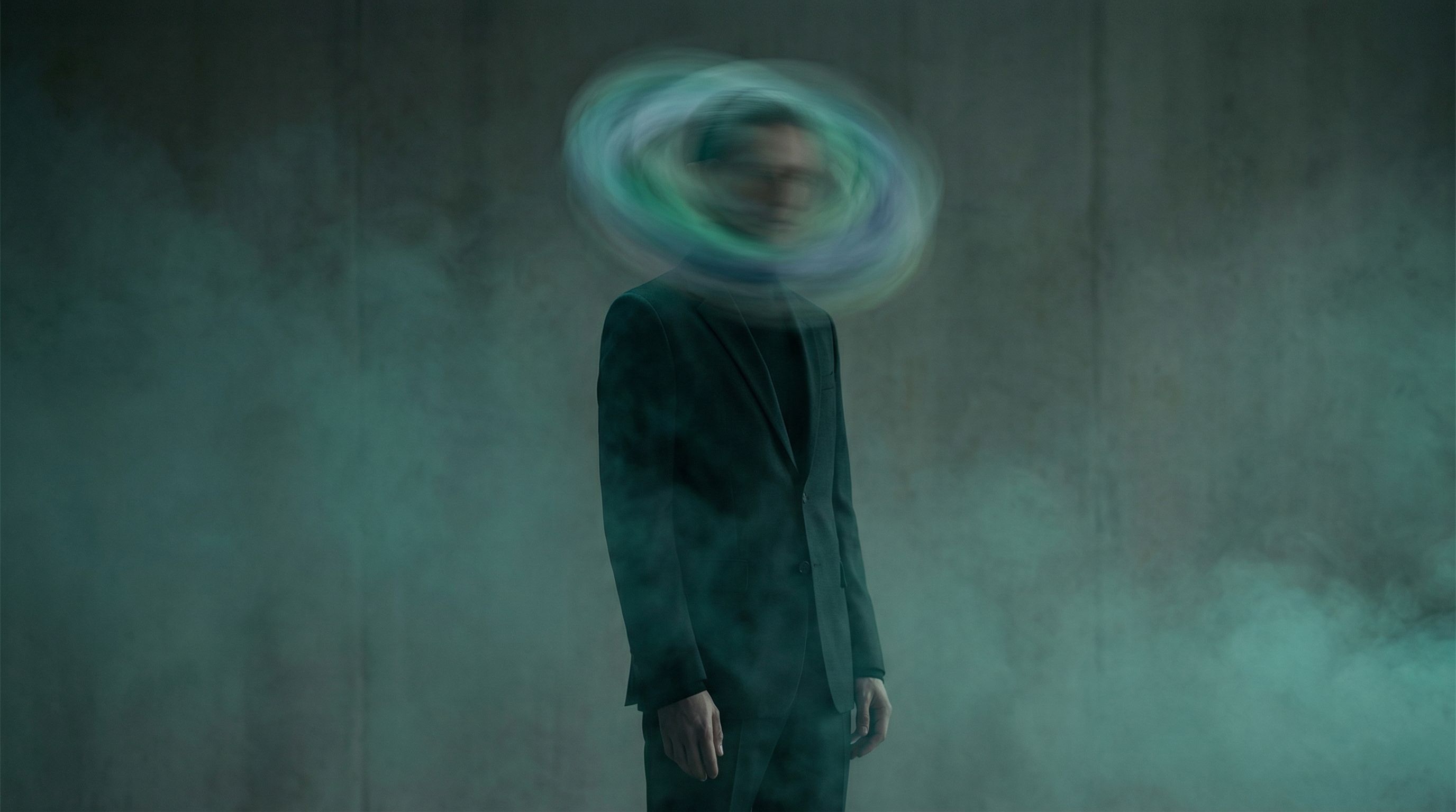 Surreal Portrait with Swirling Head Smoke
