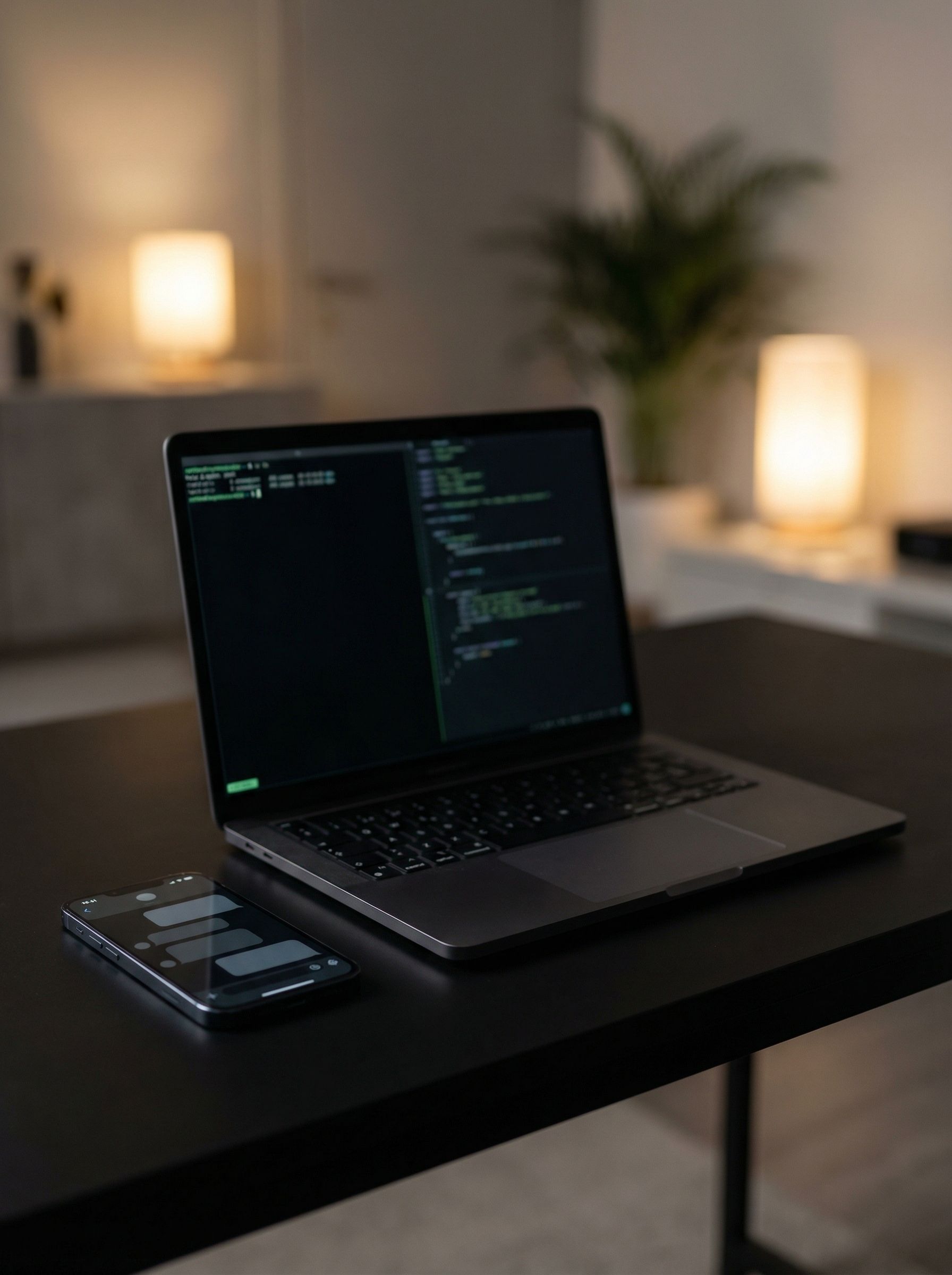 Laptop with code in modern home office