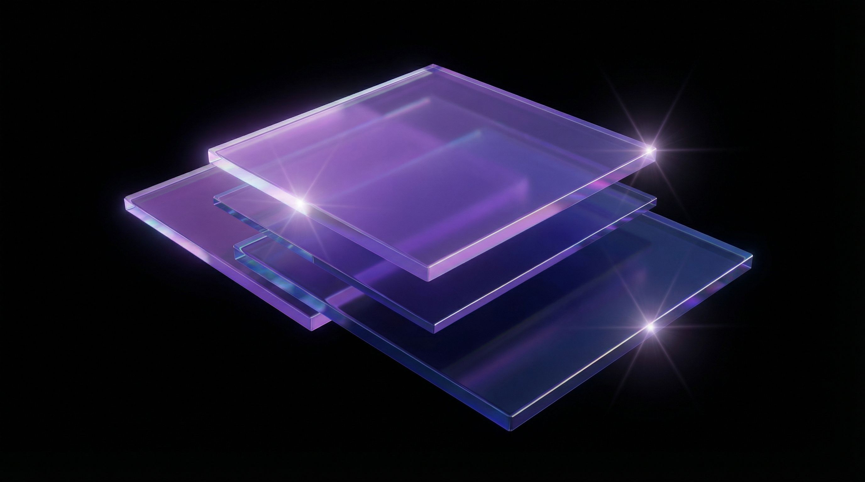 Layered glowing glass panels on black