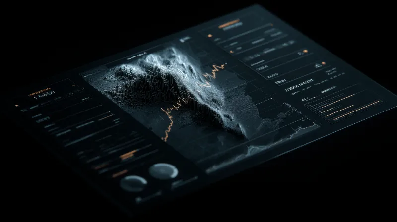 Futuristic 3D Terrain Analytics Dashboard Interface