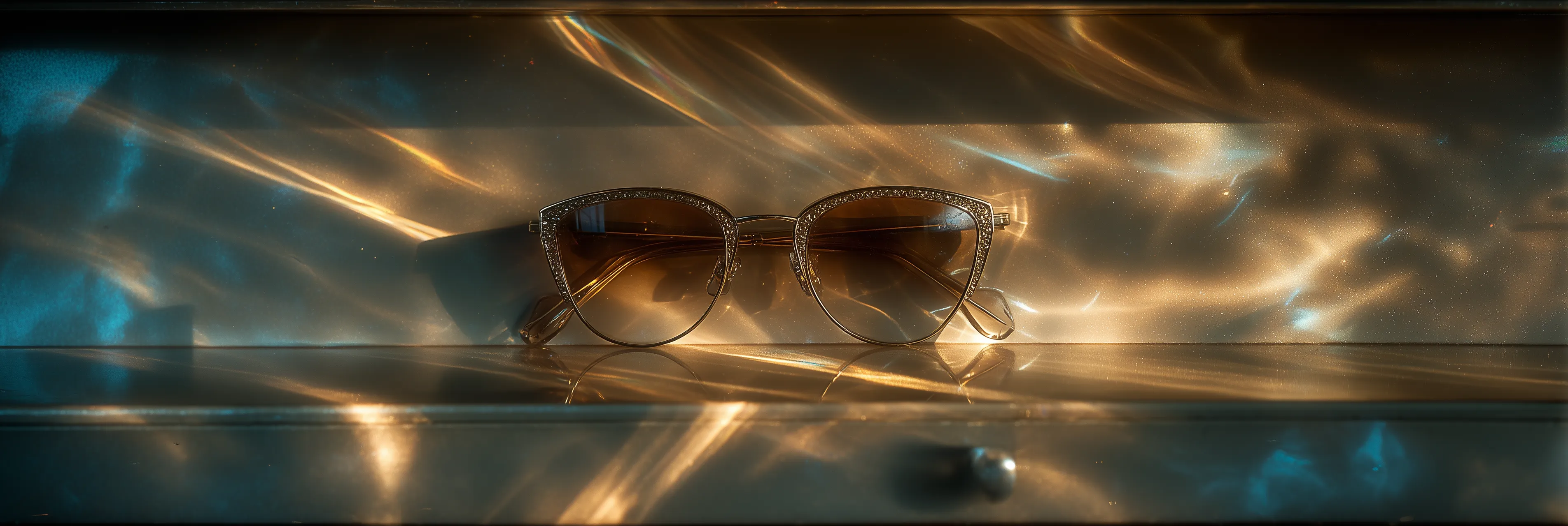 Luxury sunglasses with golden light reflections