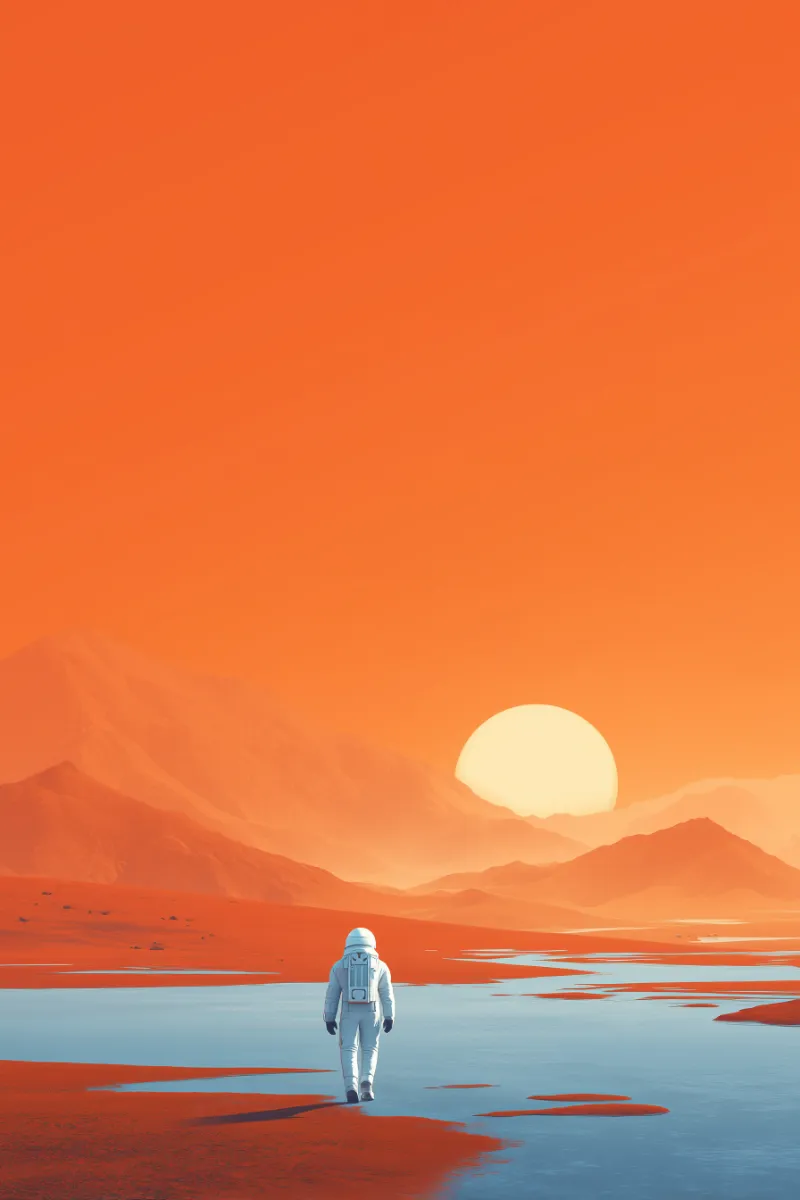Astronaut Stroll on Orange Alien Shore