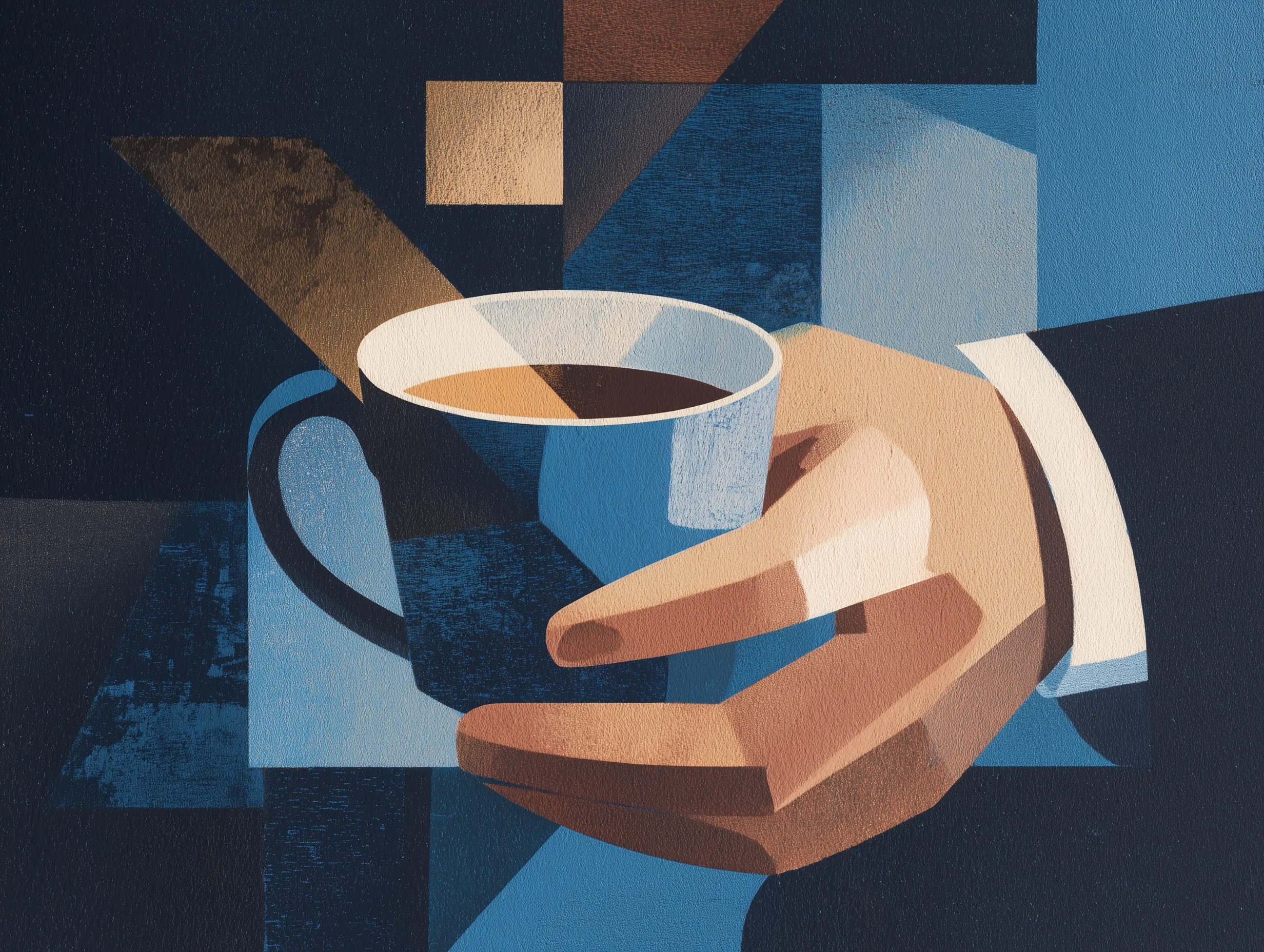 Cubist Coffee Cup and Croissant Still Life