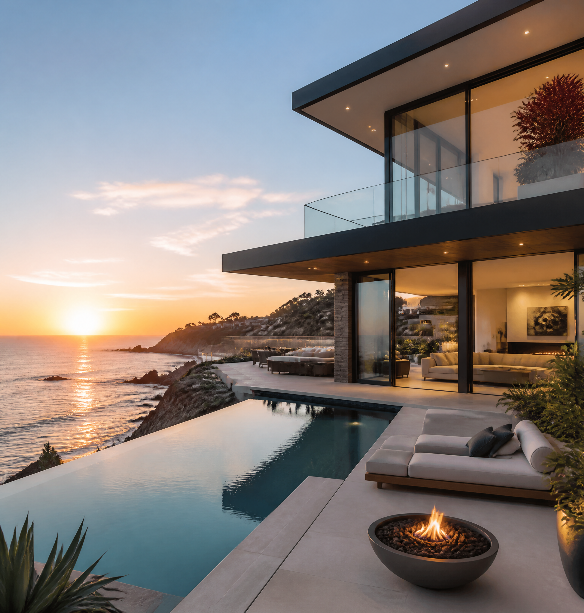 Modern Luxury Coastal Villa at Sunset