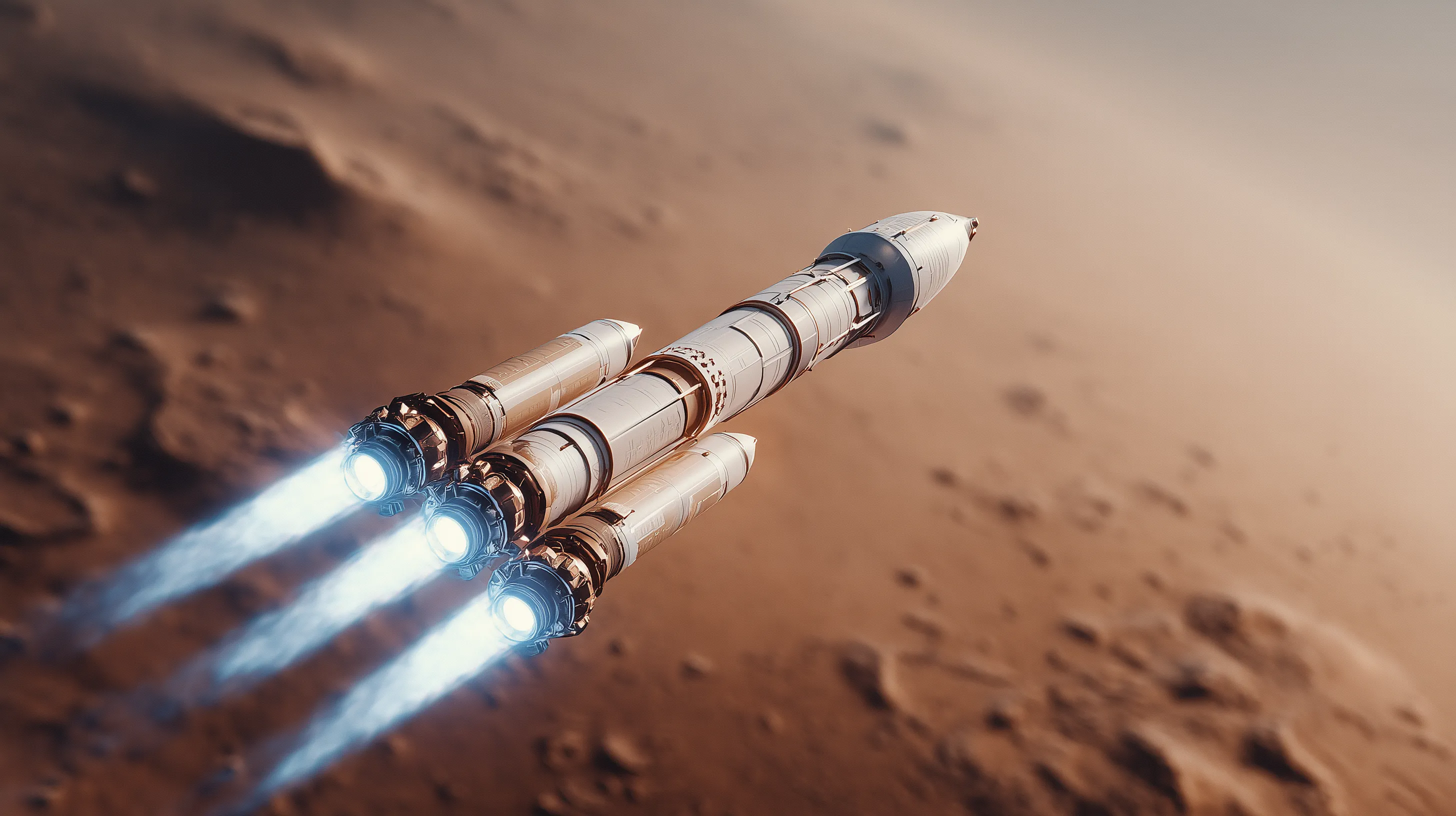 Rocket Launch Over Martian Surface