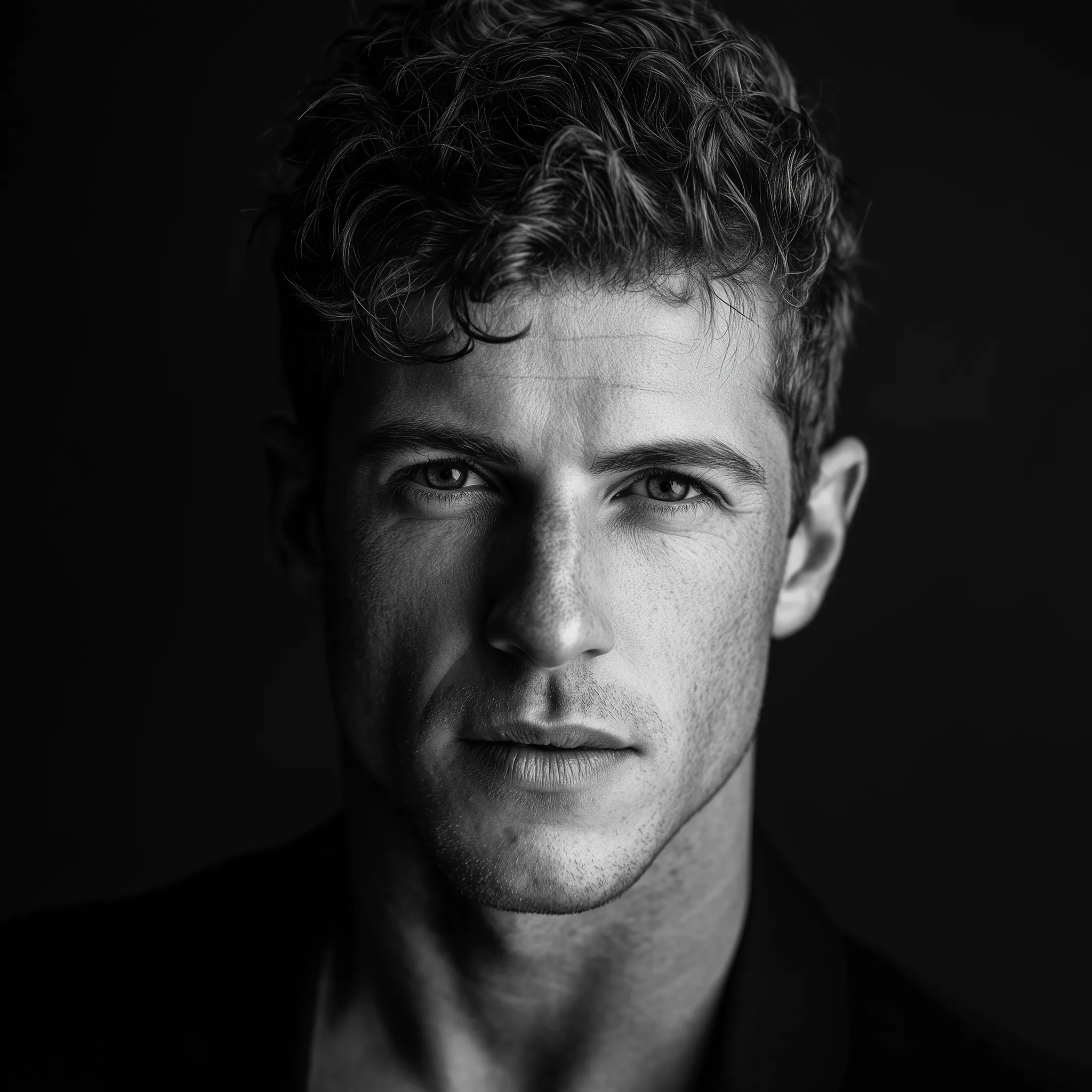 Dramatic black and white male portrait