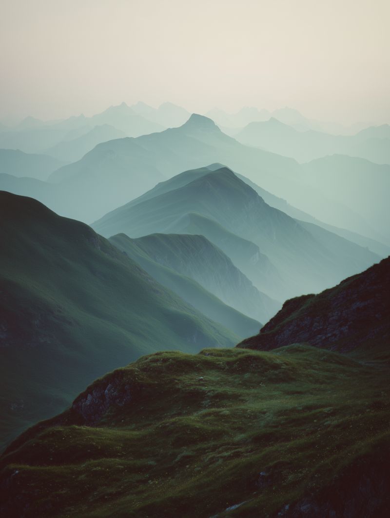 Misty Layered Mountains at Dawn